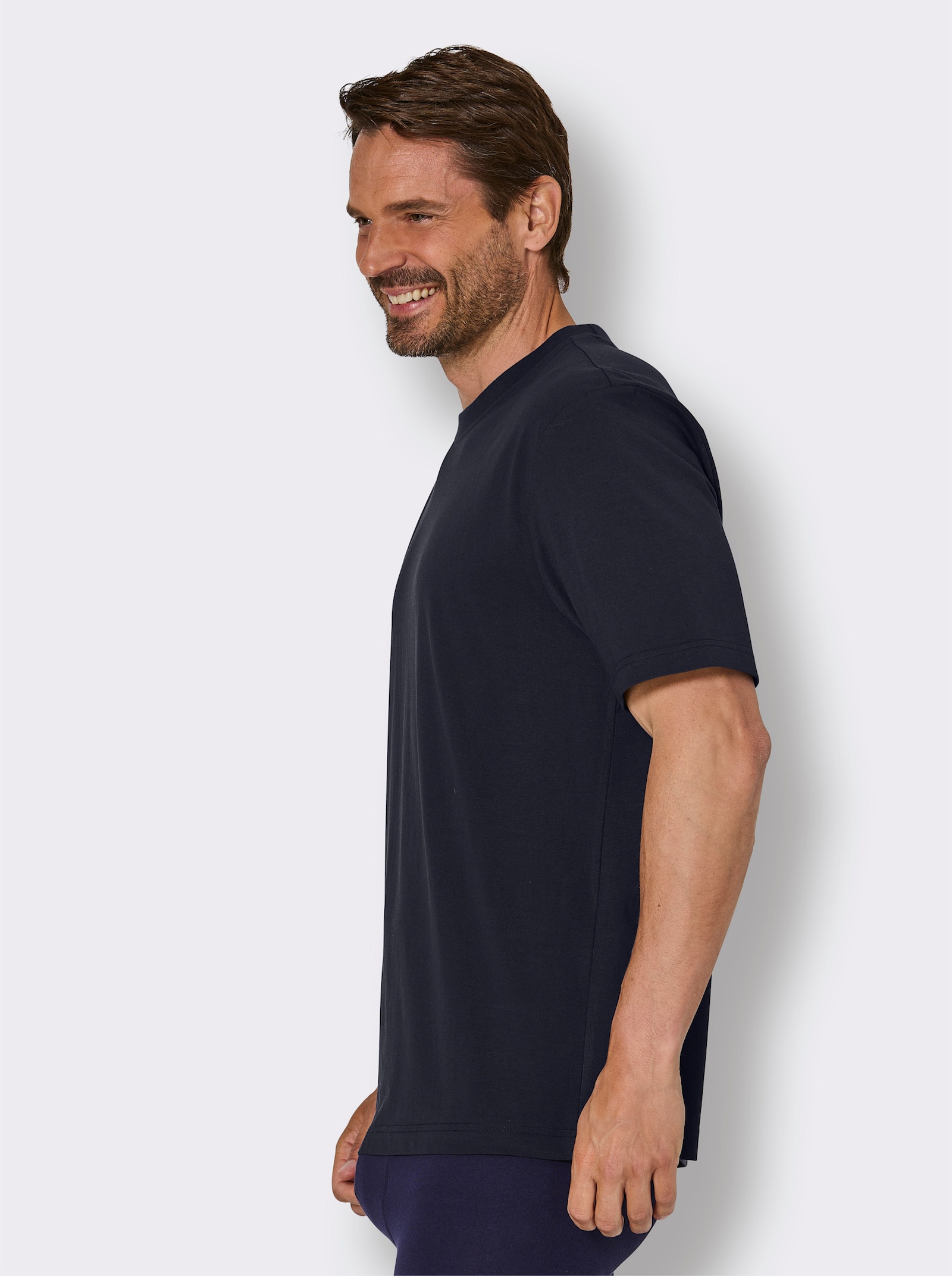 wäschepur men Schlafanzug-Shirt - marine + anthrazit-meliert