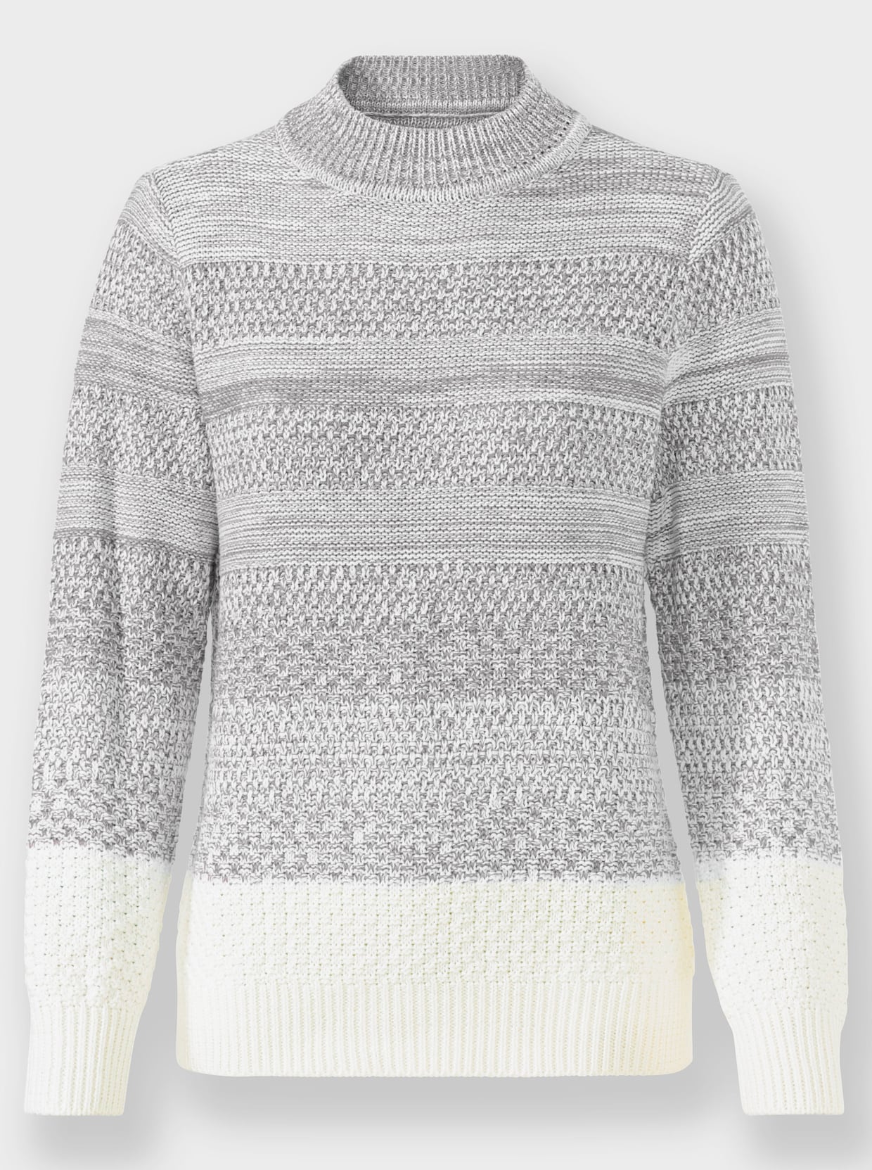 Langarm-Pullover - steingrau-ecru-meliert