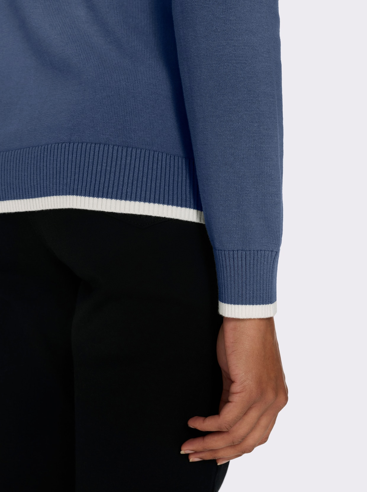 Langarm-Pullover in Baumwoll-Qualität - jeansblau-ecru