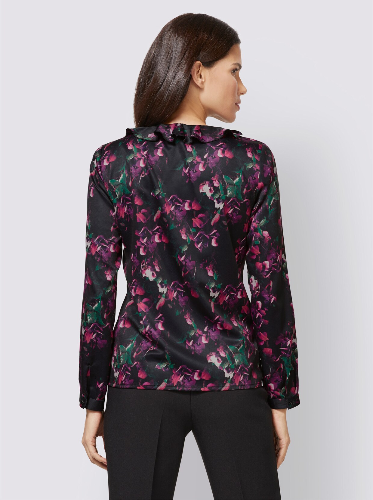 heine Druckbluse - schwarz-magenta-bedruckt