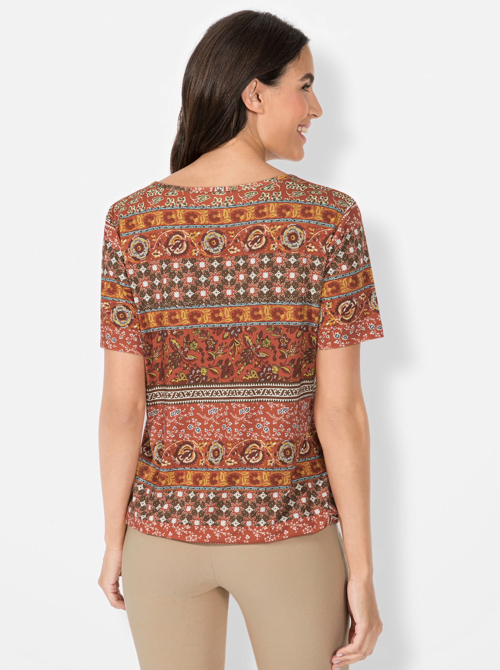 Shirt met print en in wijdte verstelbare zoom - terra/roestrood bedrukt