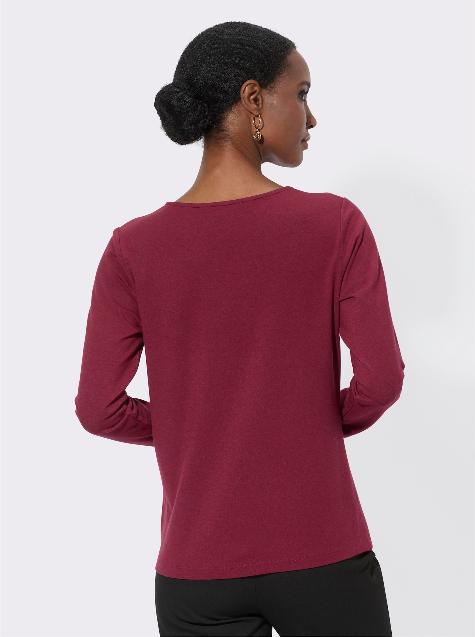 Langarmshirt im feinen Baumwoll-Modal-Mix - dunkelrot
