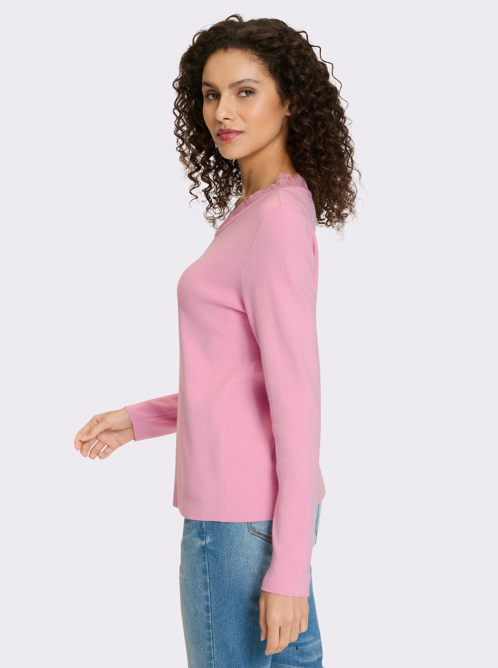 heine Pull en tricot fin avec bordure en dentelle - rose