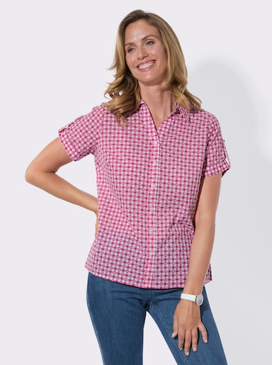 Karobluse mit fixierten Ärmelaufschlägen - fuchsia-ecru-kariert
