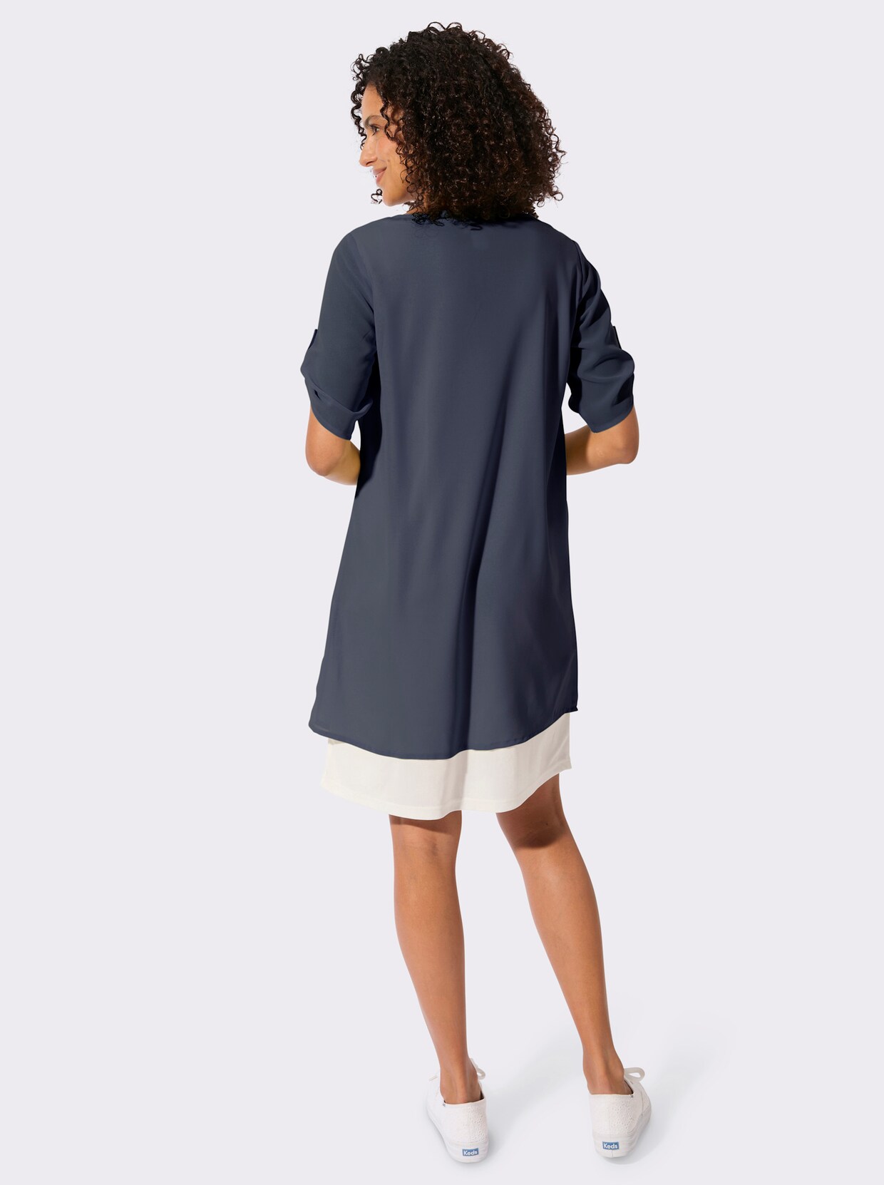 Webkleid - marine-ecru