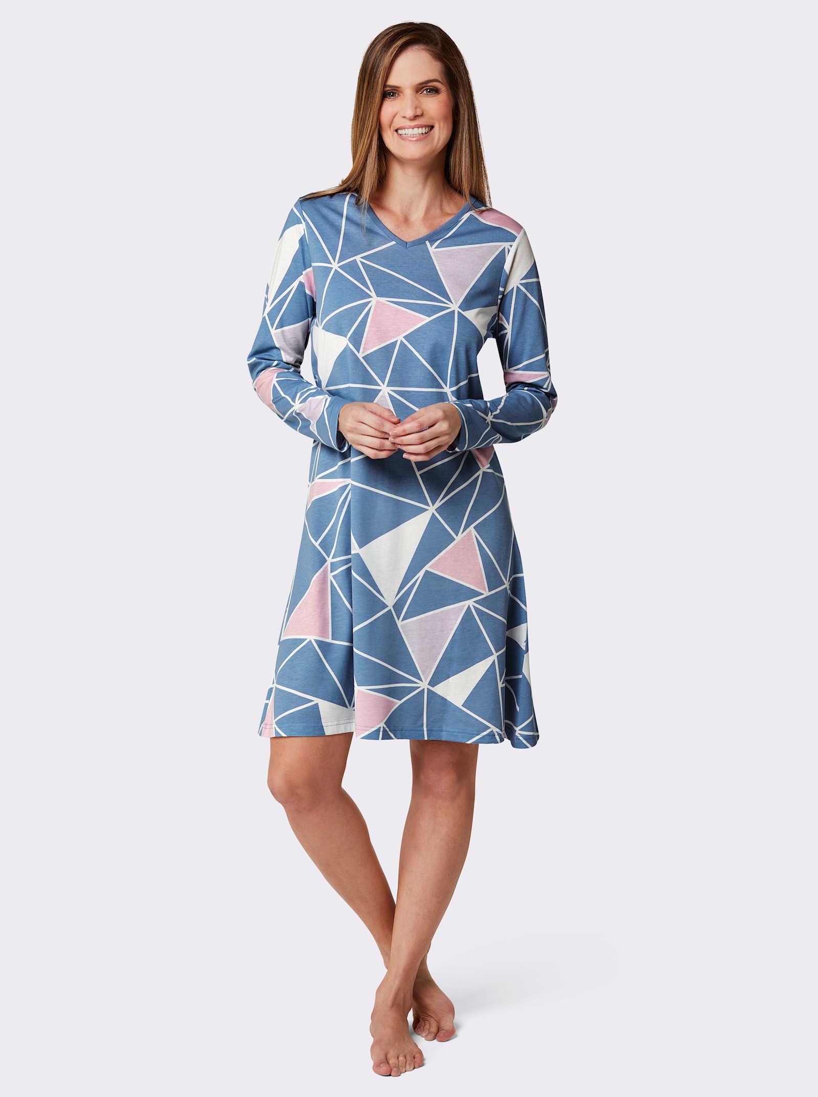 wäschepur Sleepshirts mit Grafikmuster - mittelblau-rosé-bedruckt + flieder