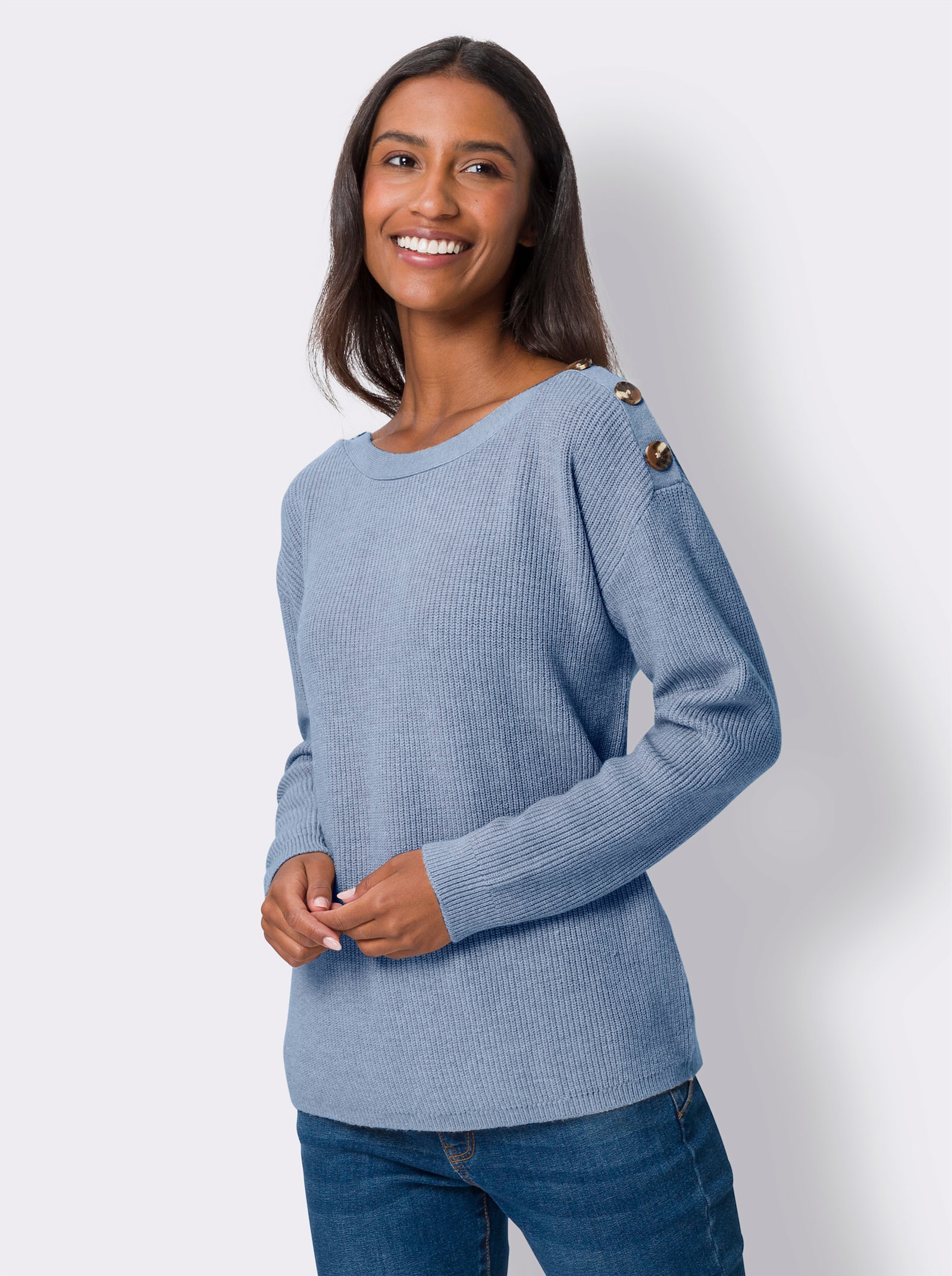 heine Strickpullover mit Zierknöpfen an den Schultern - bleu-meliert