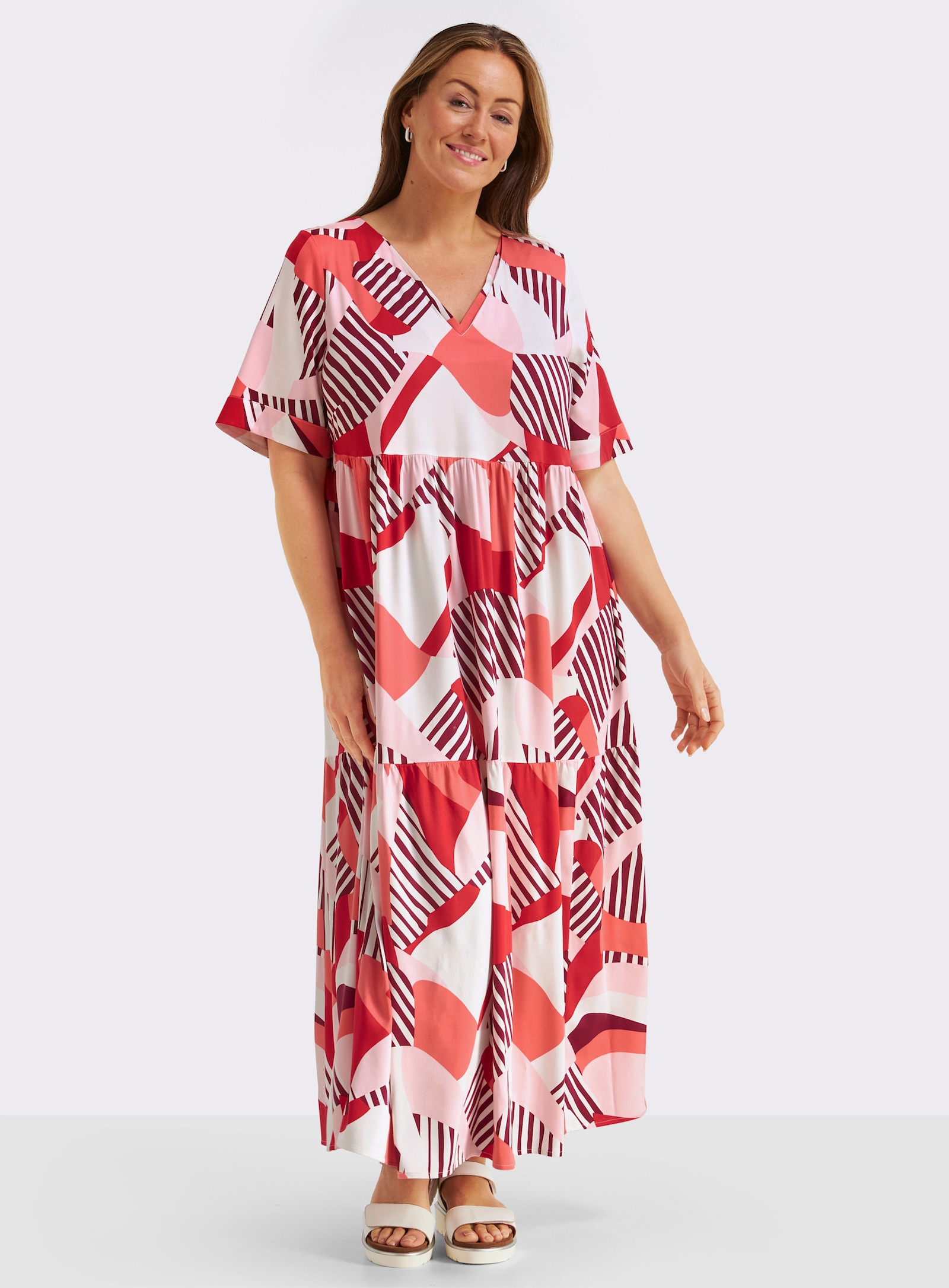 sheego A-Linien-Kleid mit Grafikprint - erdbeere-koralle-bedruckt