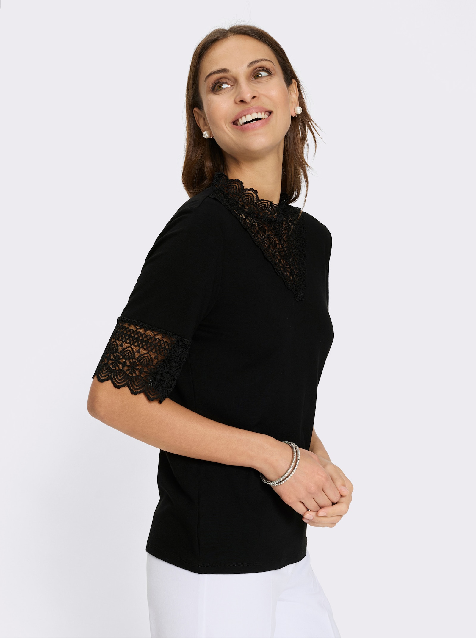 Spitzen-Shirt - schwarz