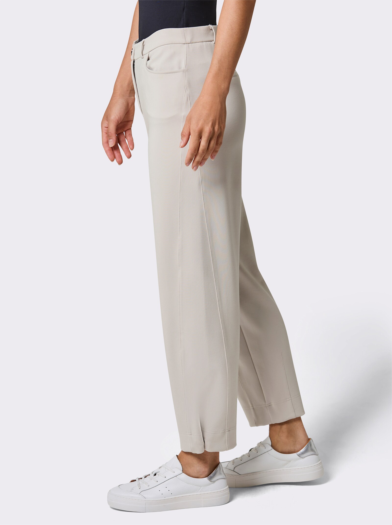 CREATION L PREMIUM Jerseyhose mit Falten am Beinabschluss - hellgrau