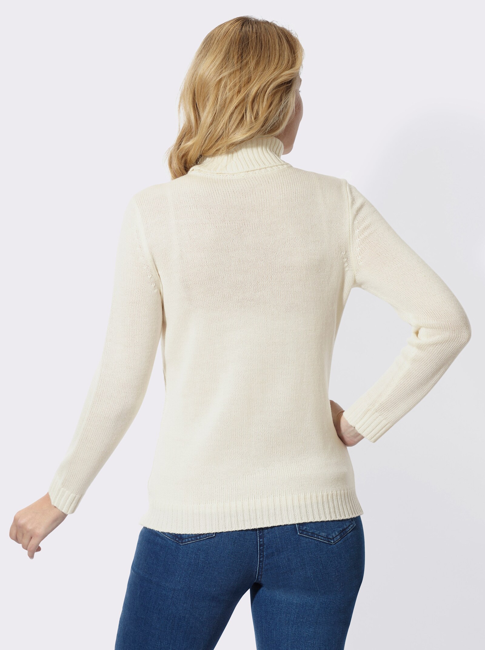 Rollkragenpullover mit Strickmuster - ecru