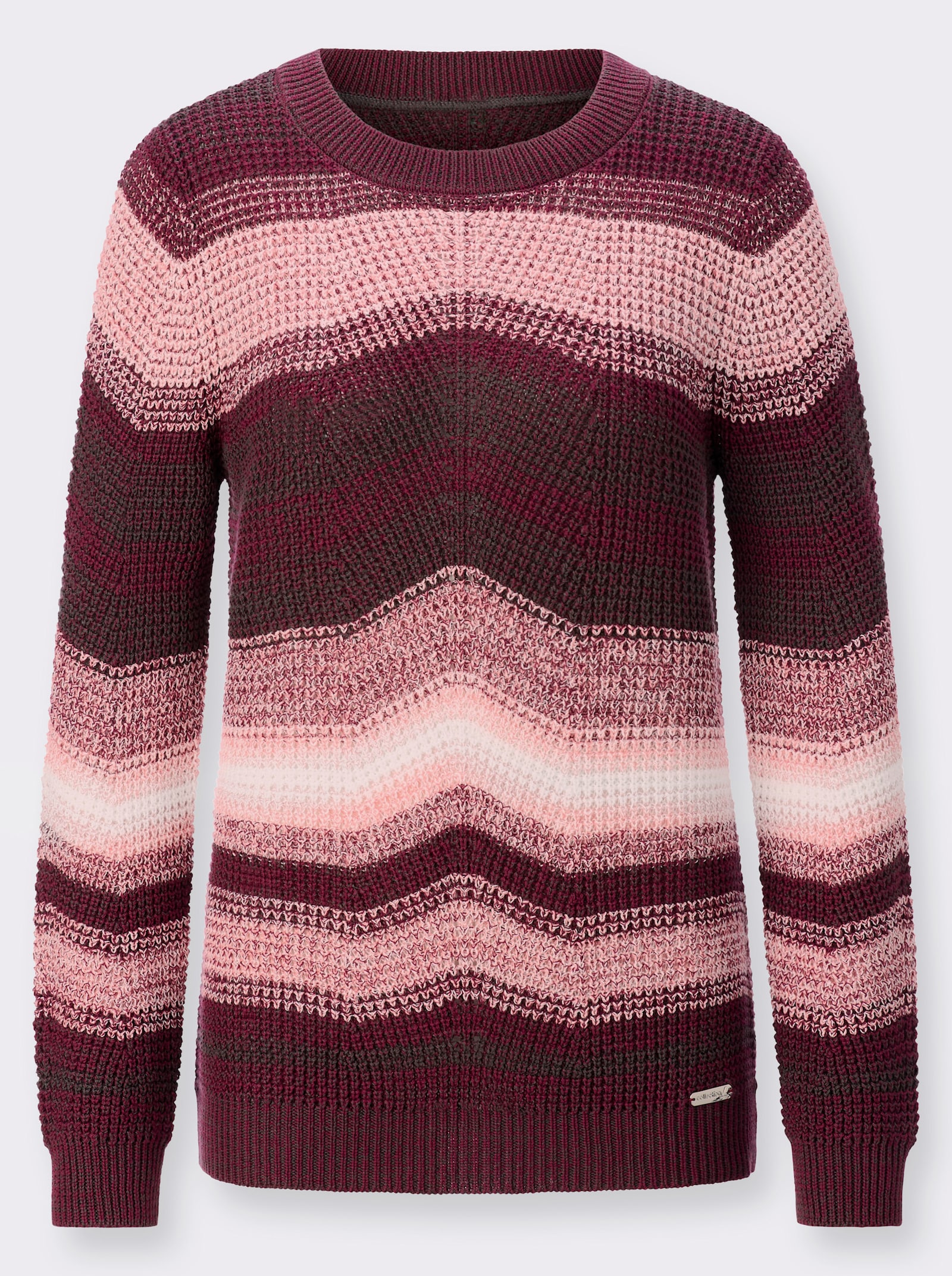 Langarm-Pullover in Ripp-Optik - bordeaux-graphit