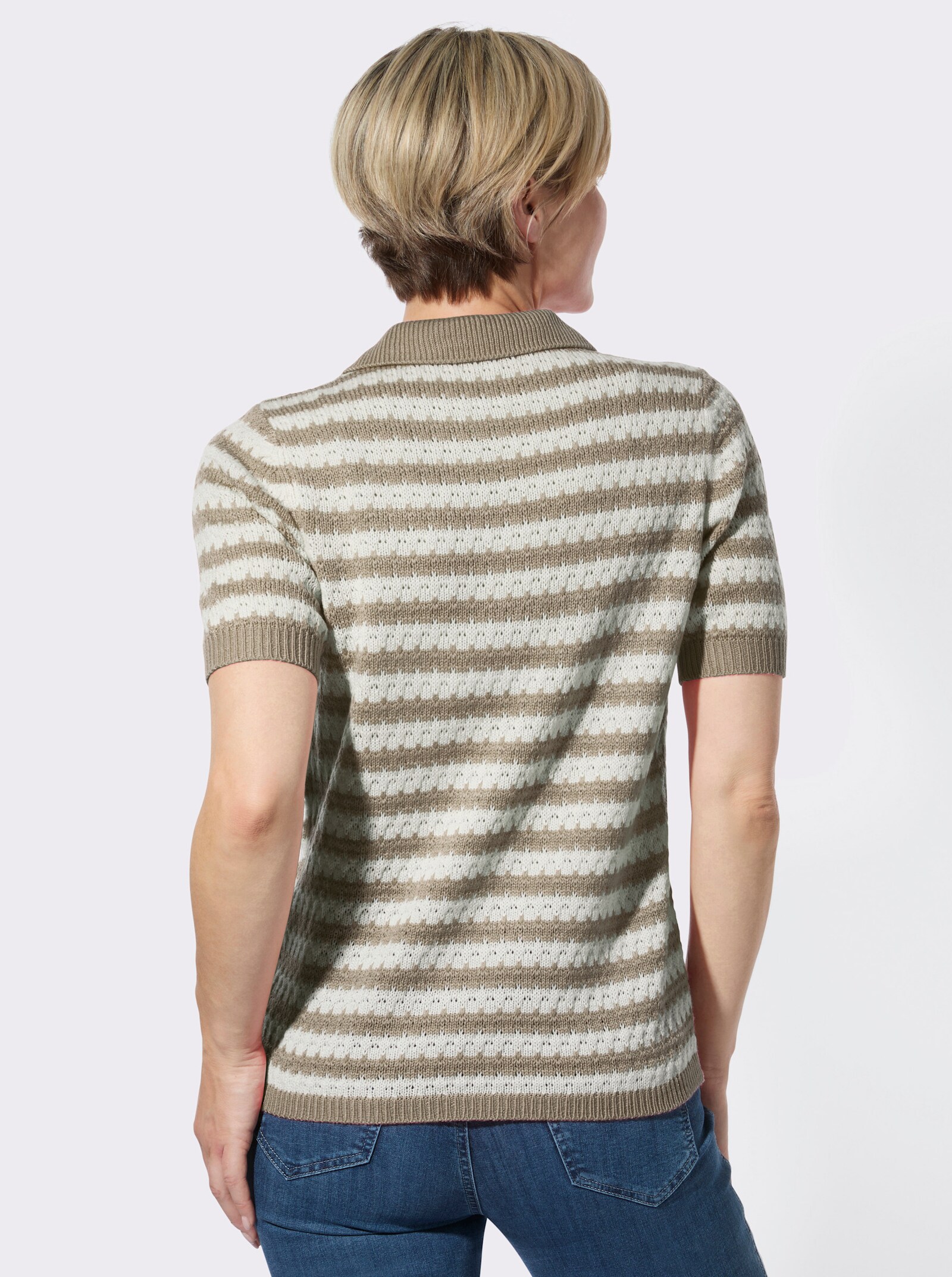 Polopullover mit Ajourmuster - schlamm-ecru-geringelt
