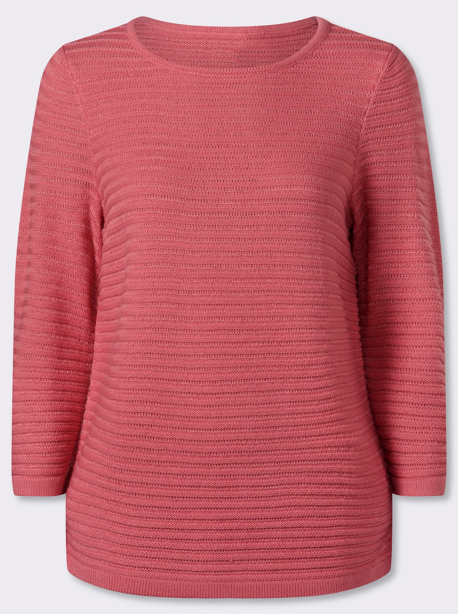 3/4 Arm-Pullover mit Struktur-Streifen - flamingo