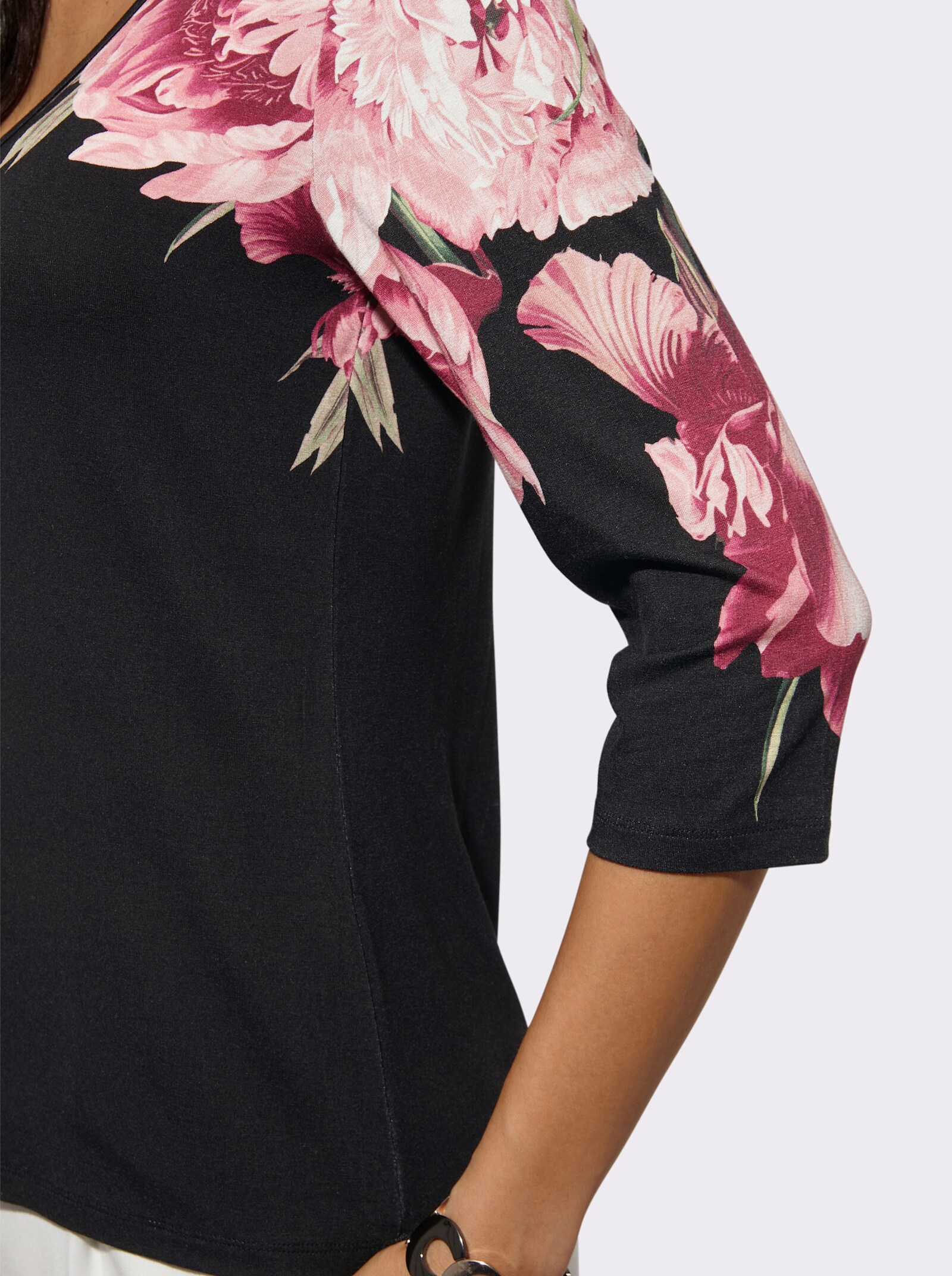 3/4-Arm-Shirt mit Blütendruck - schwarz-hortensie-bedruckt