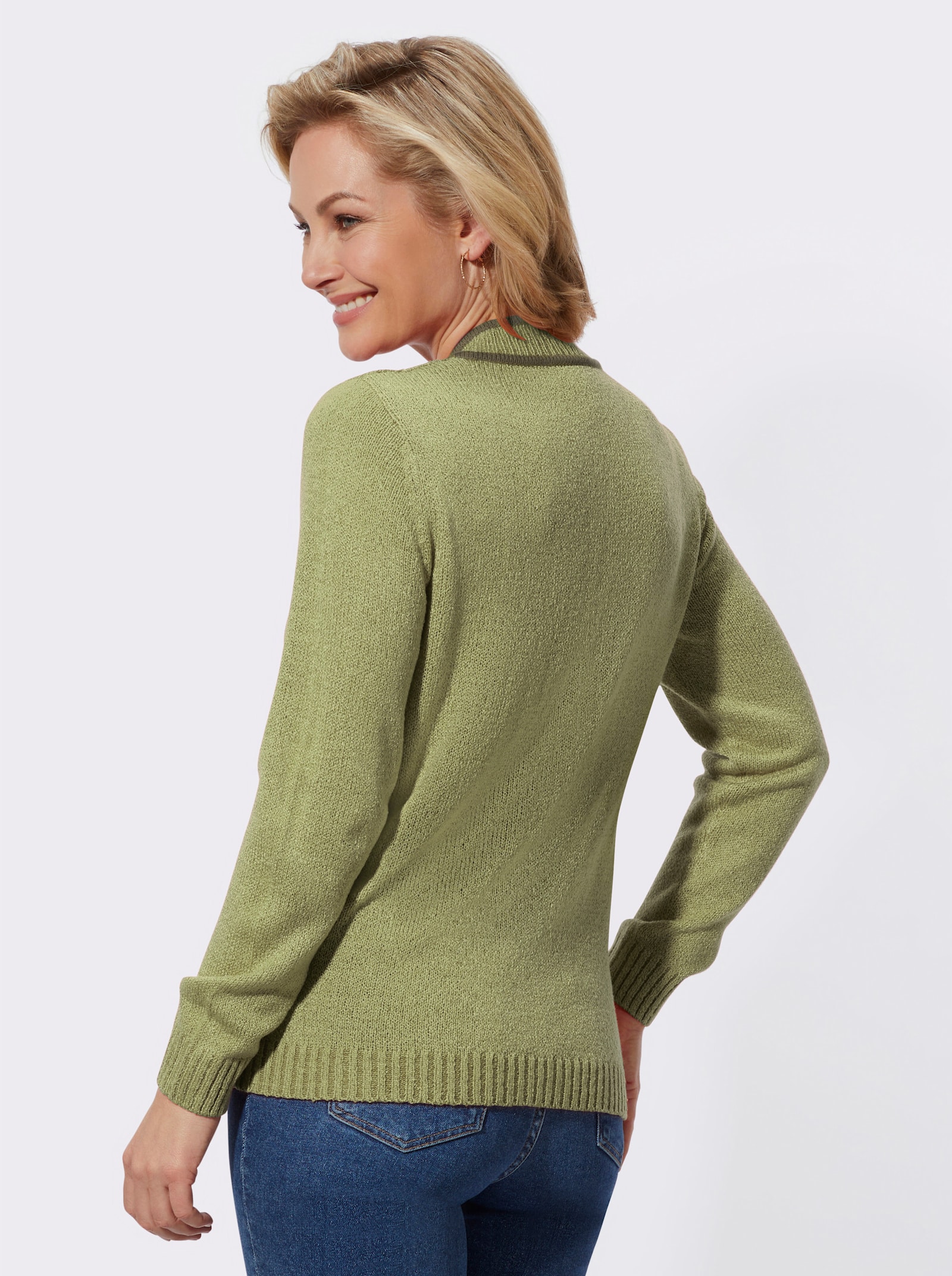 Bouclé-Pullover mit Zopfmuster - lindgrün-meliert