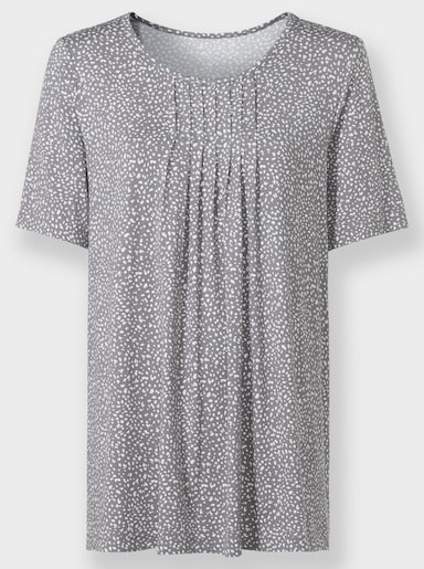 Tunikashirt mit Tupfenmuster - grau-weiß-bedruckt