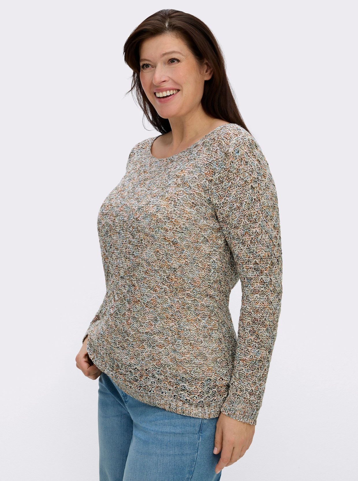 Rundhalspullover mit Multicolor-Garn - ecru-gemustert