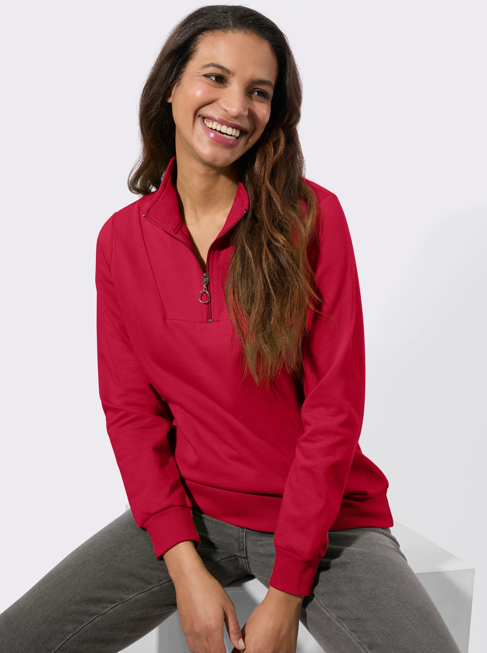 Sweatshirt mit Troyerkragen - rot