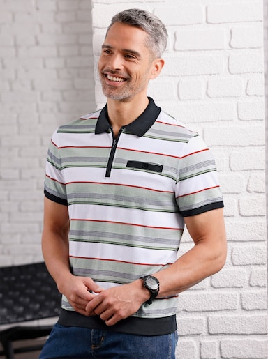 Poloshirt met korte mouwen - zwart-eucalyptus-gestreept