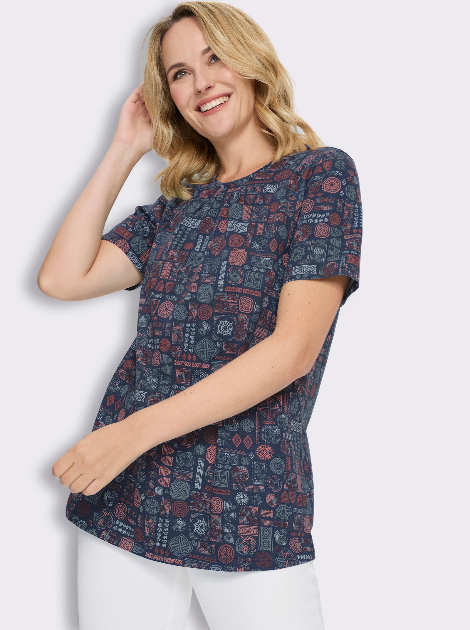 Longshirt - dunkelblau-flamingo-bedruckt