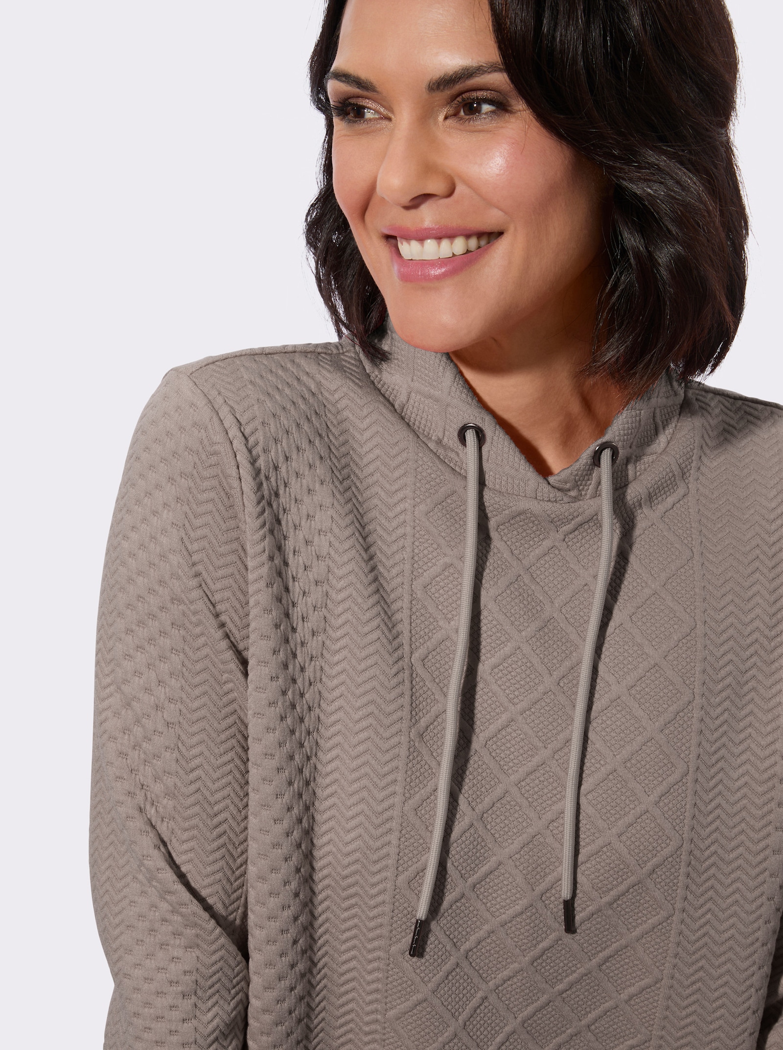 Sweatshirt mit überlappendem Stehkragen - taupe