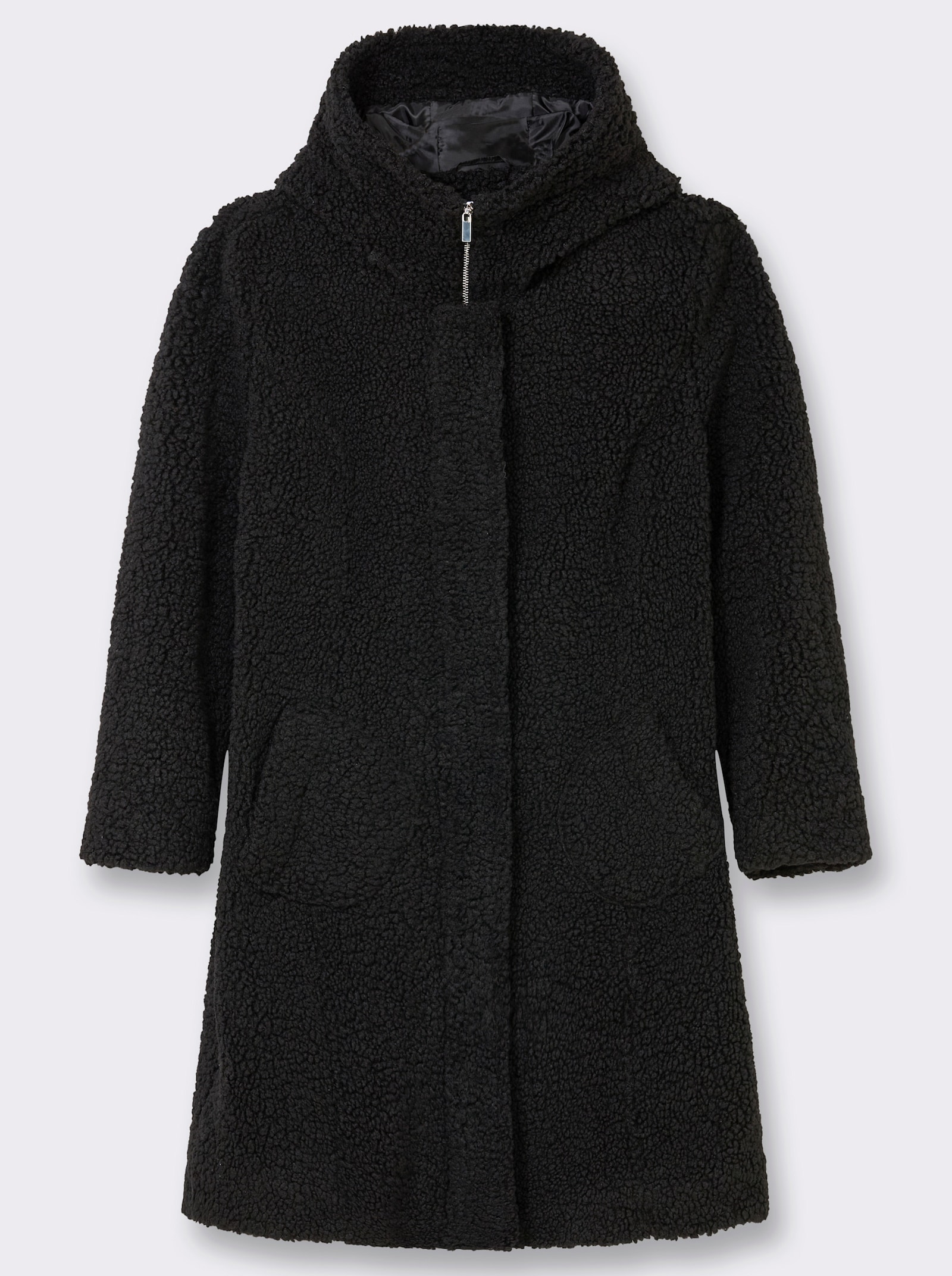 sheego Mantel aus kuscheligem Teddyfleece - schwarz