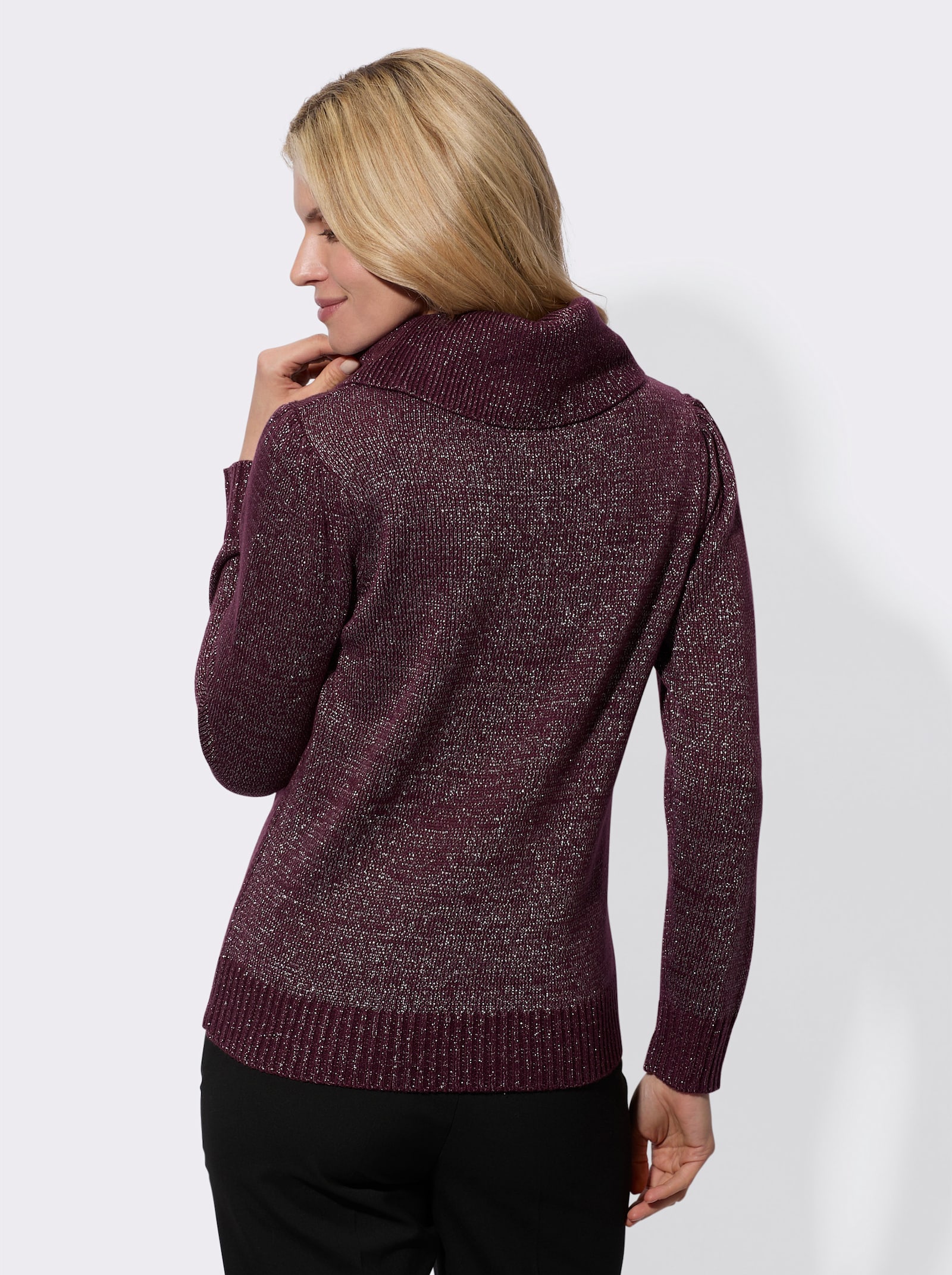 Rollkragenpullover mit Glanzgarn - burgund
