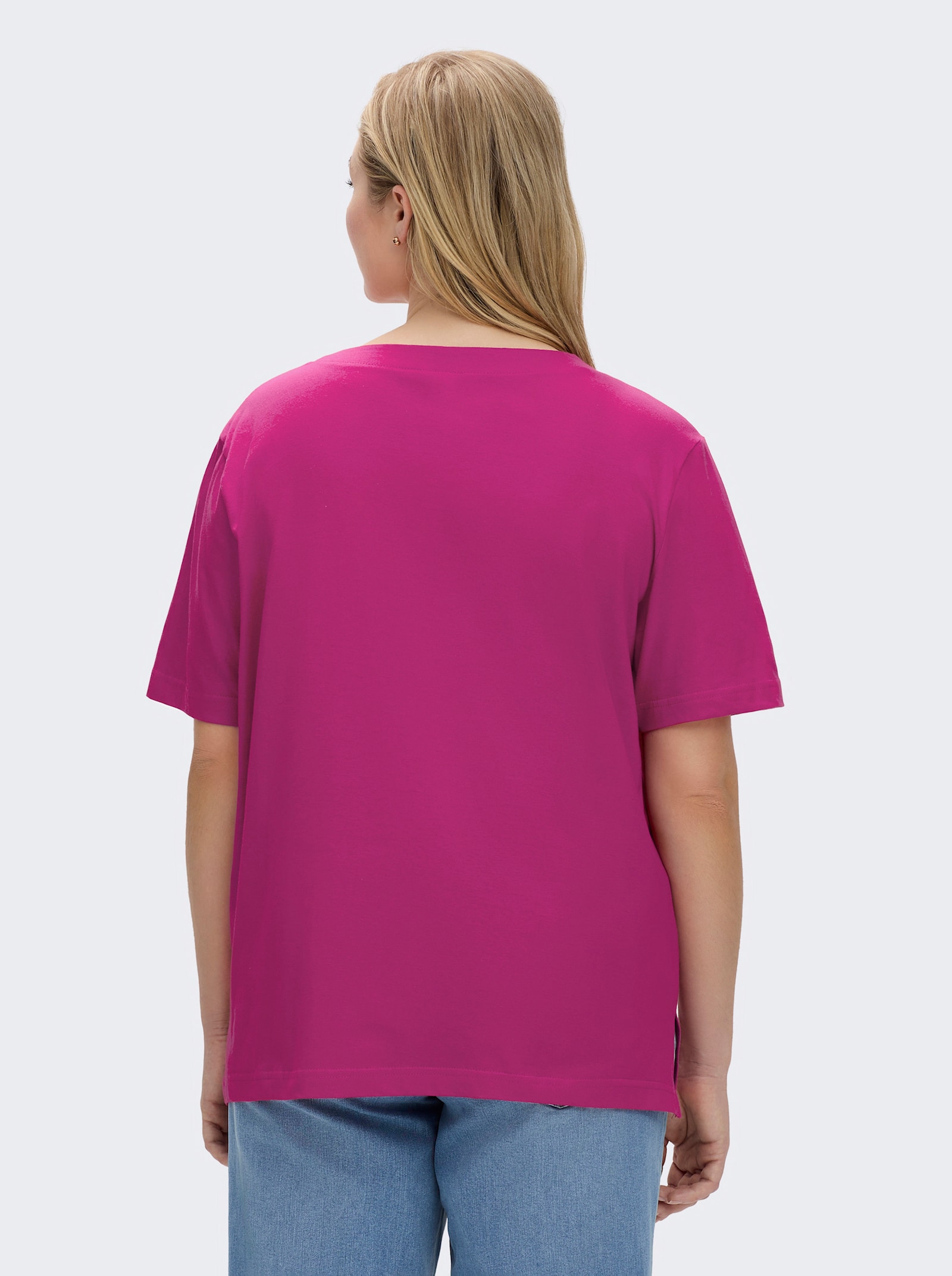 Kurzarmshirt mit Muschel-Druck - fuchsia