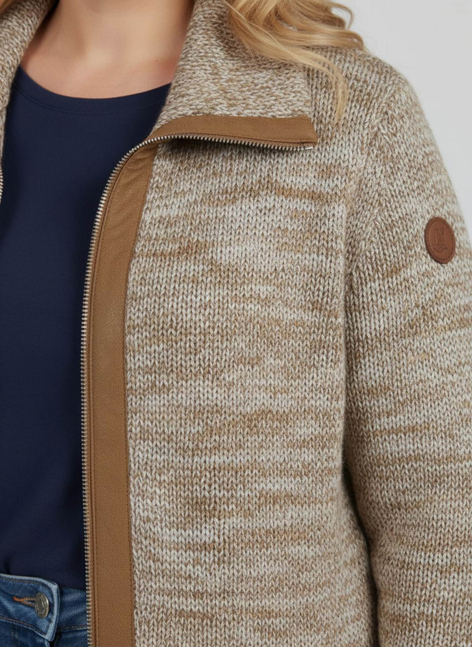 Longstrickjacke mit Troyerkragen - braun-ecru-meliert