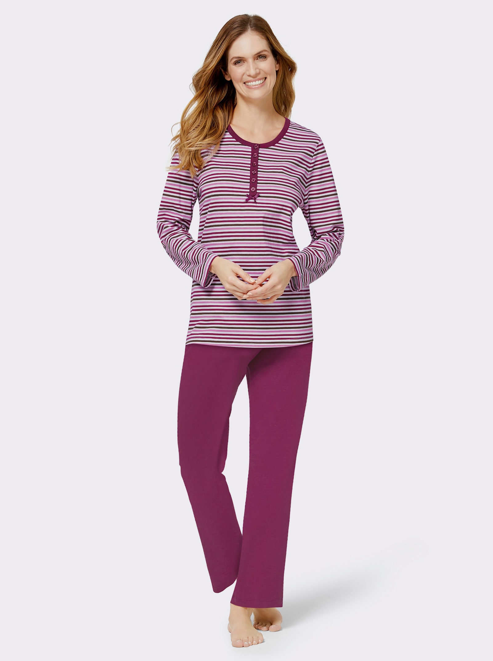 wäschepur Schlafanzüge aus reiner Baumwolle - malve+ malve-geringelt