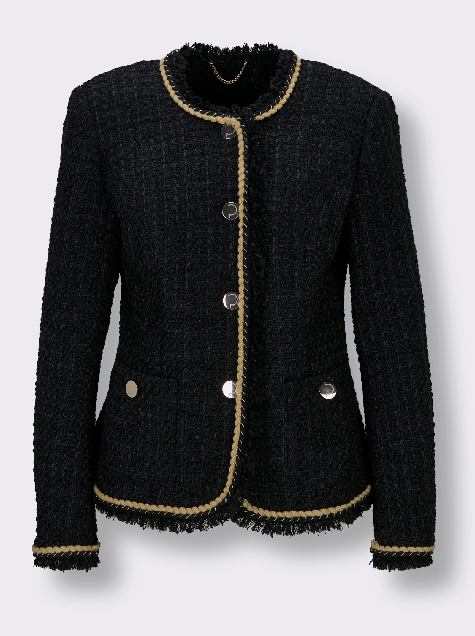 CREATION L PREMIUM Bouclé-Blazer mit Schulter-Postern - schwarz