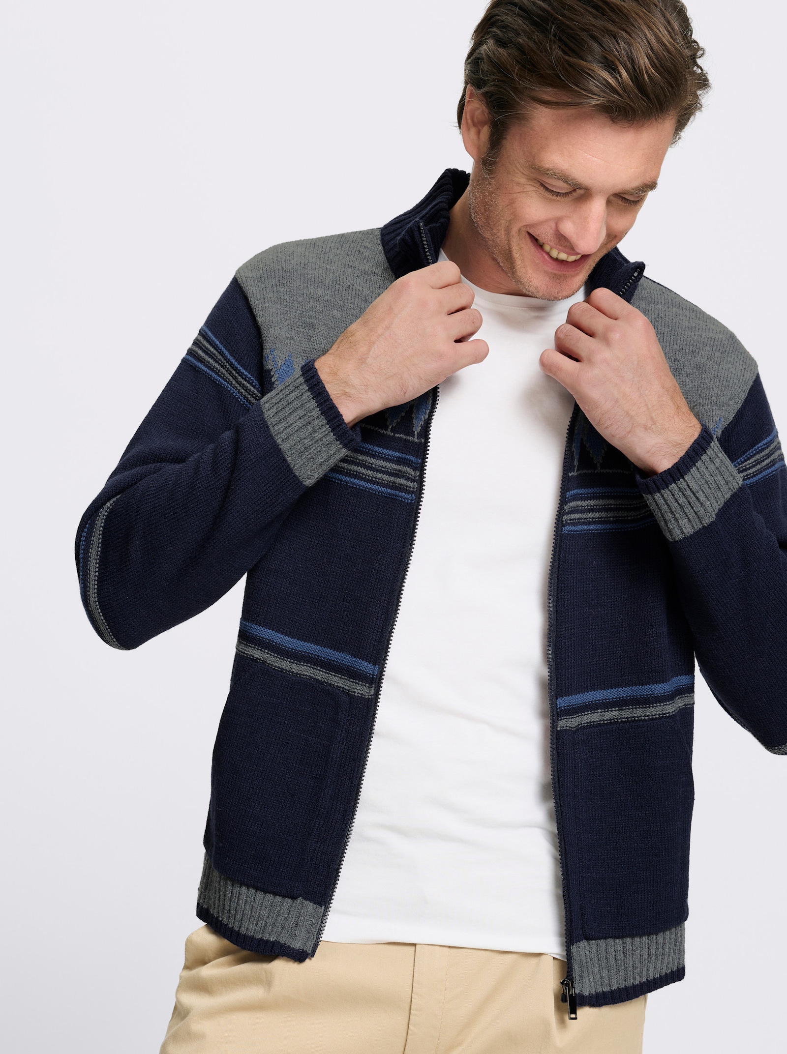 Catamaran Strickjacke mit Woll-Anteil - marine-gemustert