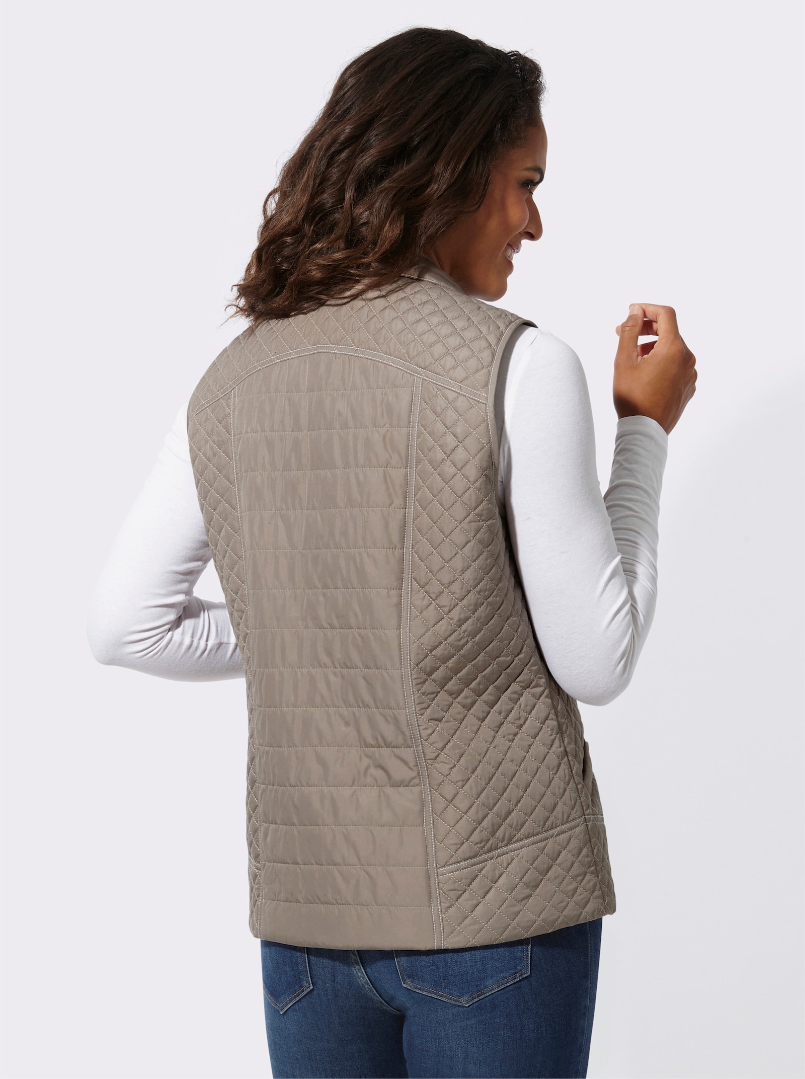 Steppweste mit Kontrastnähten - taupe