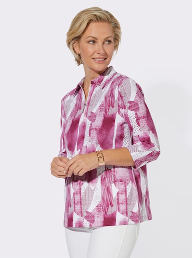 Poloshirt mit kurzem Reißverschluss - erika-weiß-bedruckt