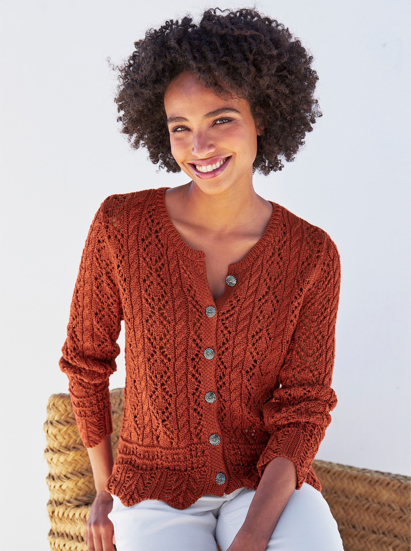 heine Ajourvest met golvende randen - roestrood