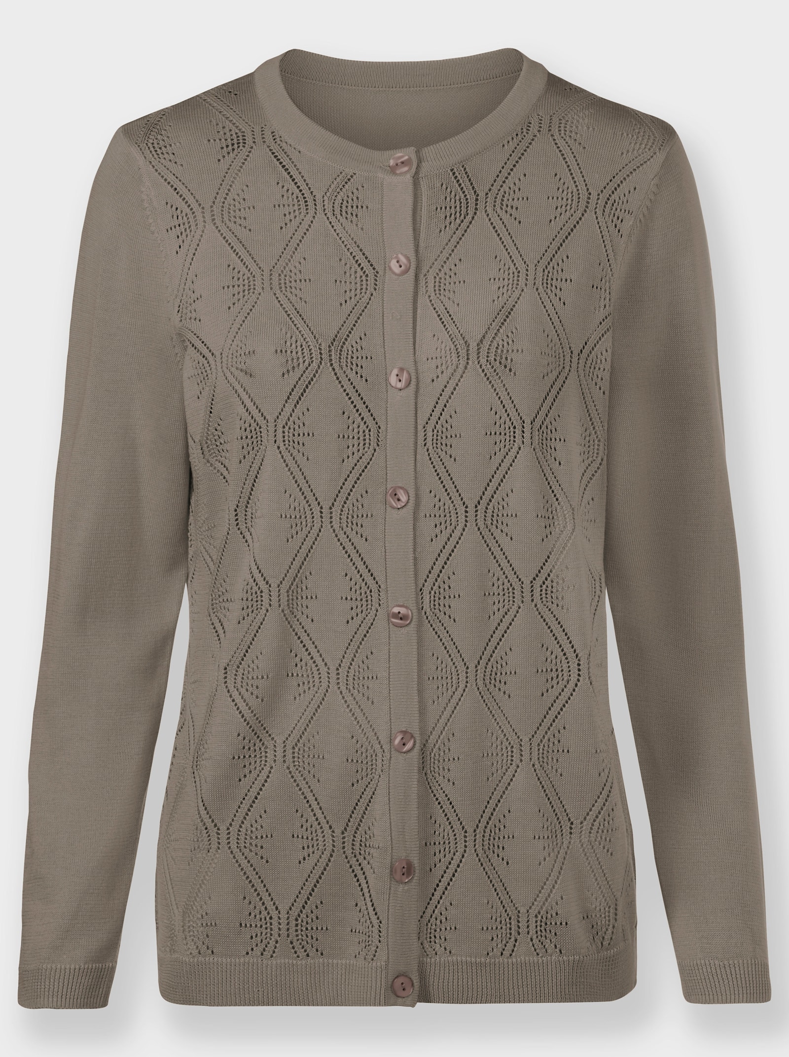 Ajourstrickjacke mit Rautenmuster - taupe