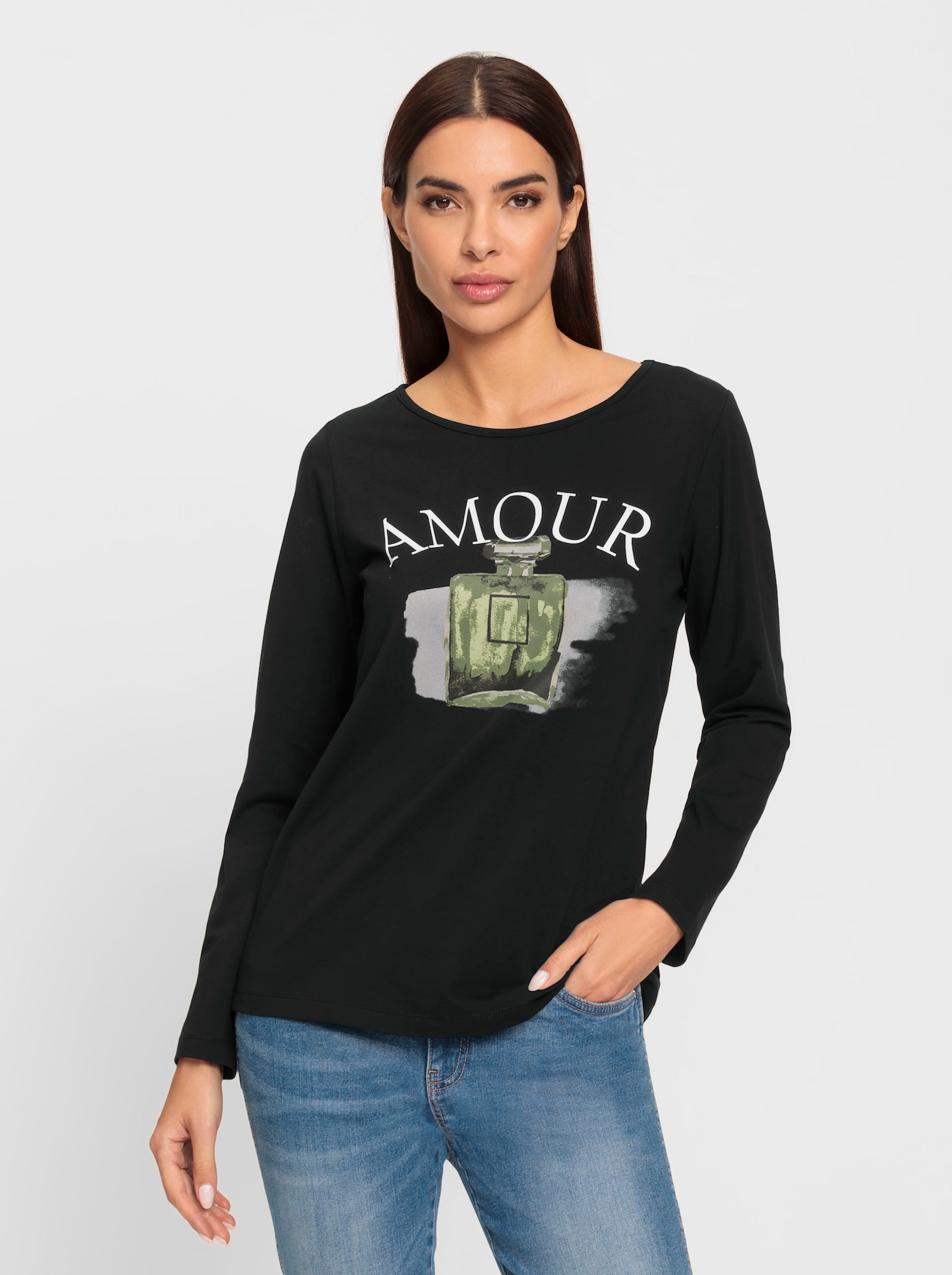 heine Langarmshirt mit farbharmonischem Druck - schwarz