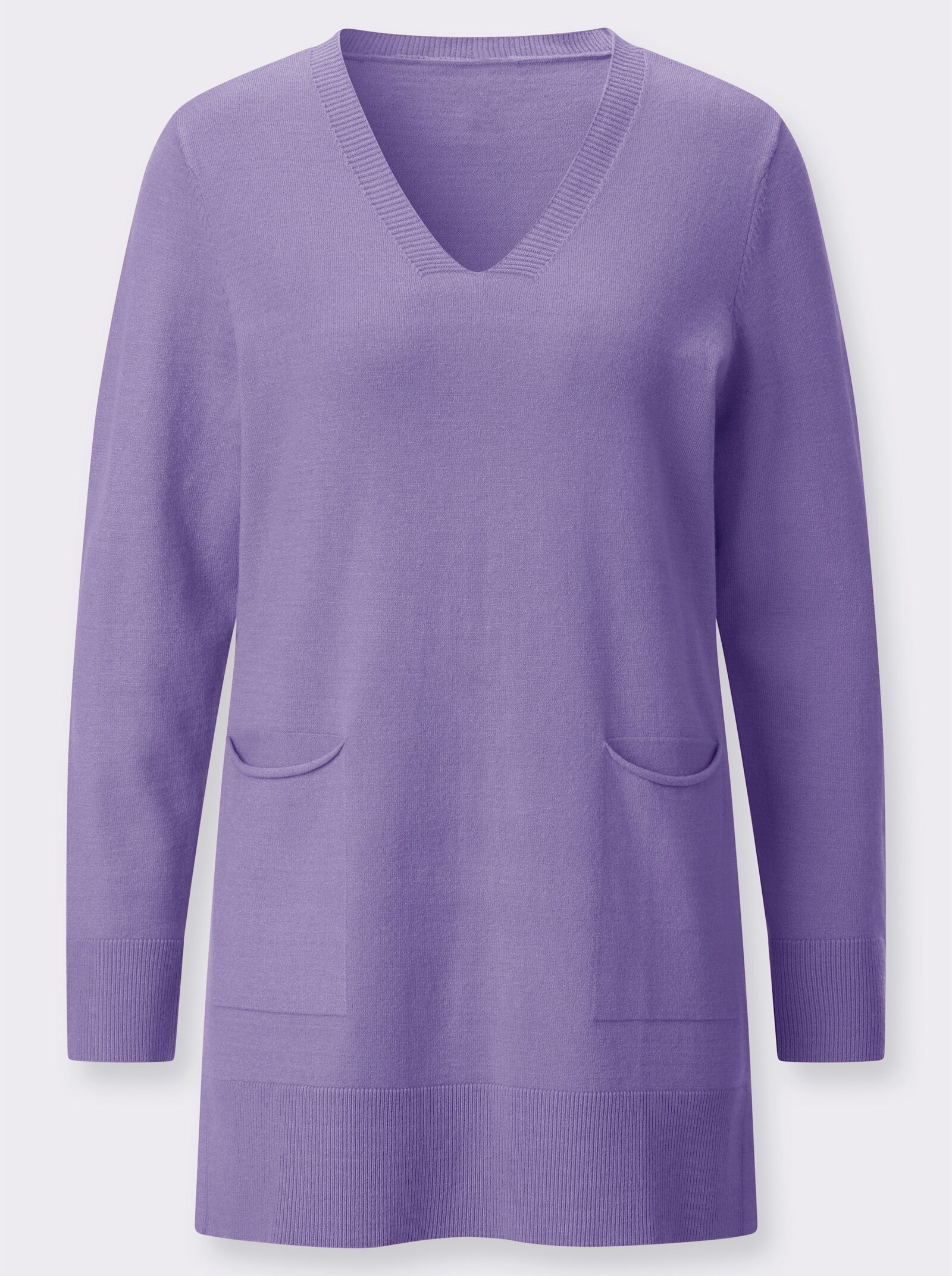 Longpullover mit V-Ausschnitt - lavendel