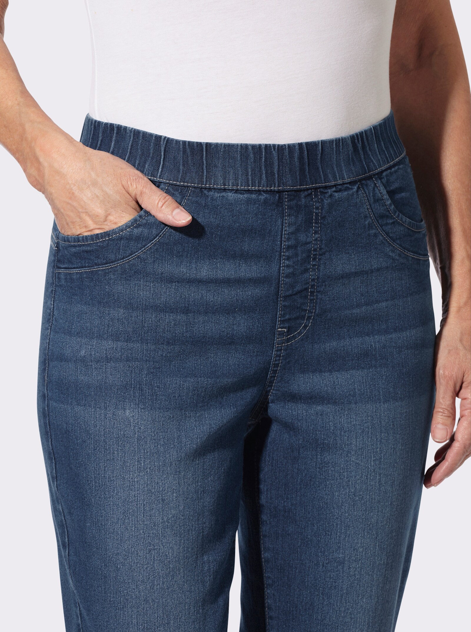 Schlupfjeans mit geradem Bein - blue-stone-washed