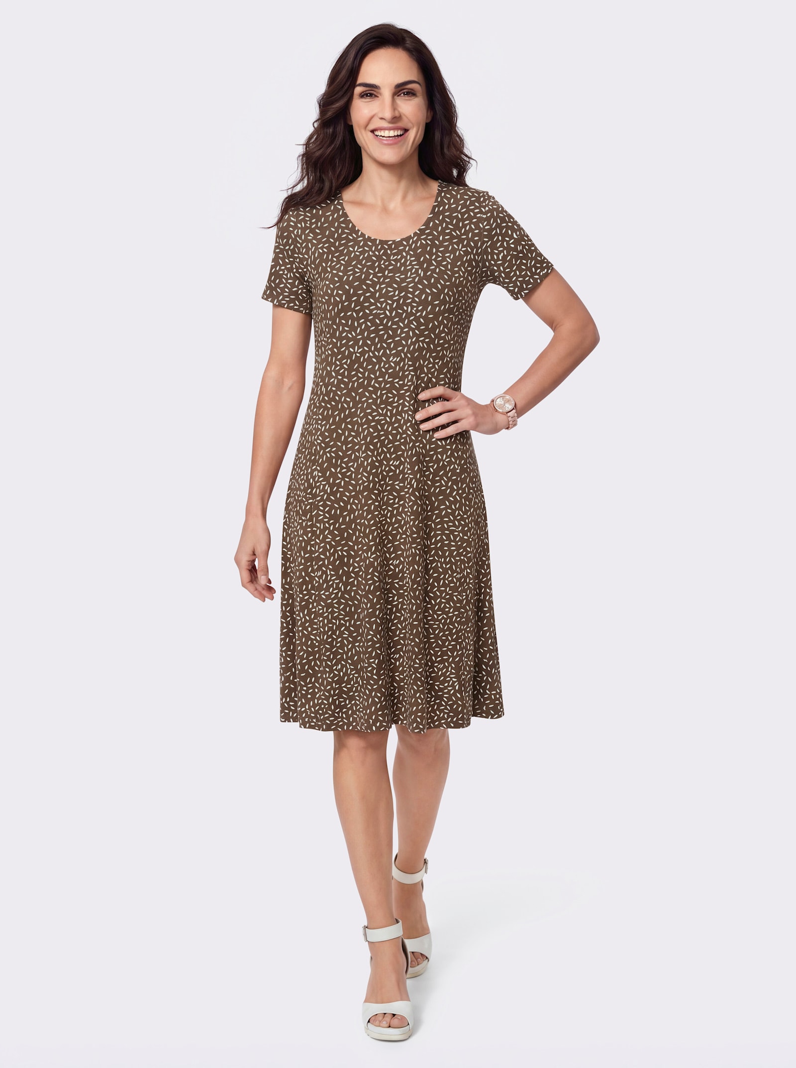 Jerseykleid in Viskose-Qualität - braun-champagner-bedruckt