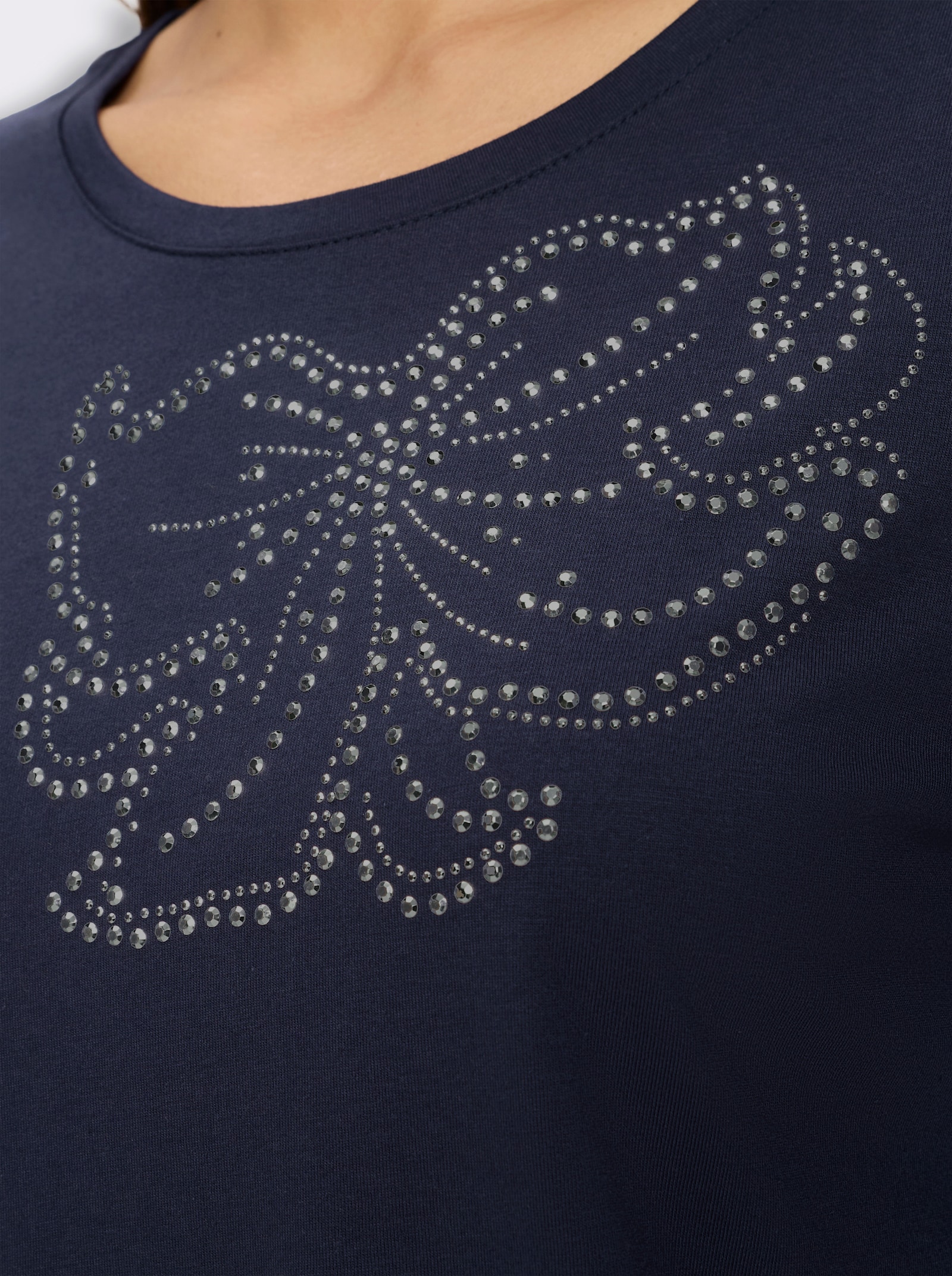 Rundhalsshirt mit Metallplättchen-Verzierung - marine