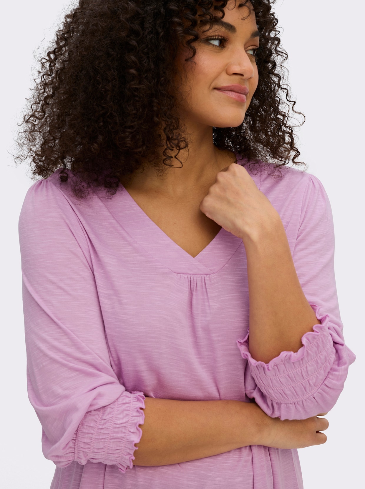sheego 3/4-Arm-Shirt in A-Linie, mit Ballonärmeln - orchidee