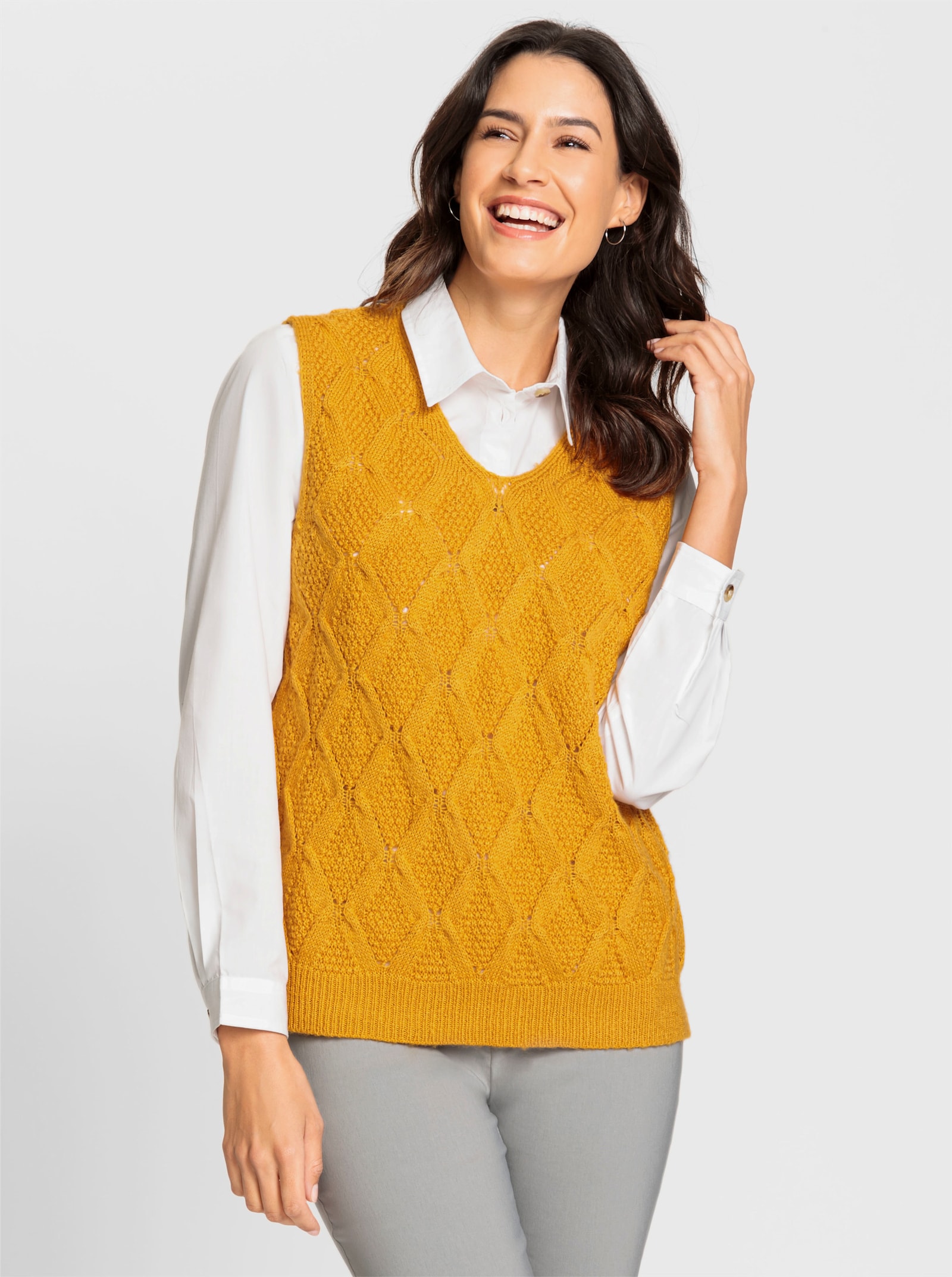 Slip-over met V-hals - oker