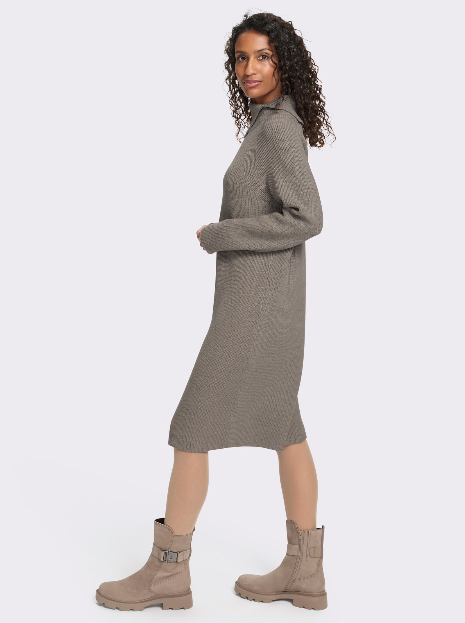 heine Strickkleid mit Umlegekragen - taupe-meliert