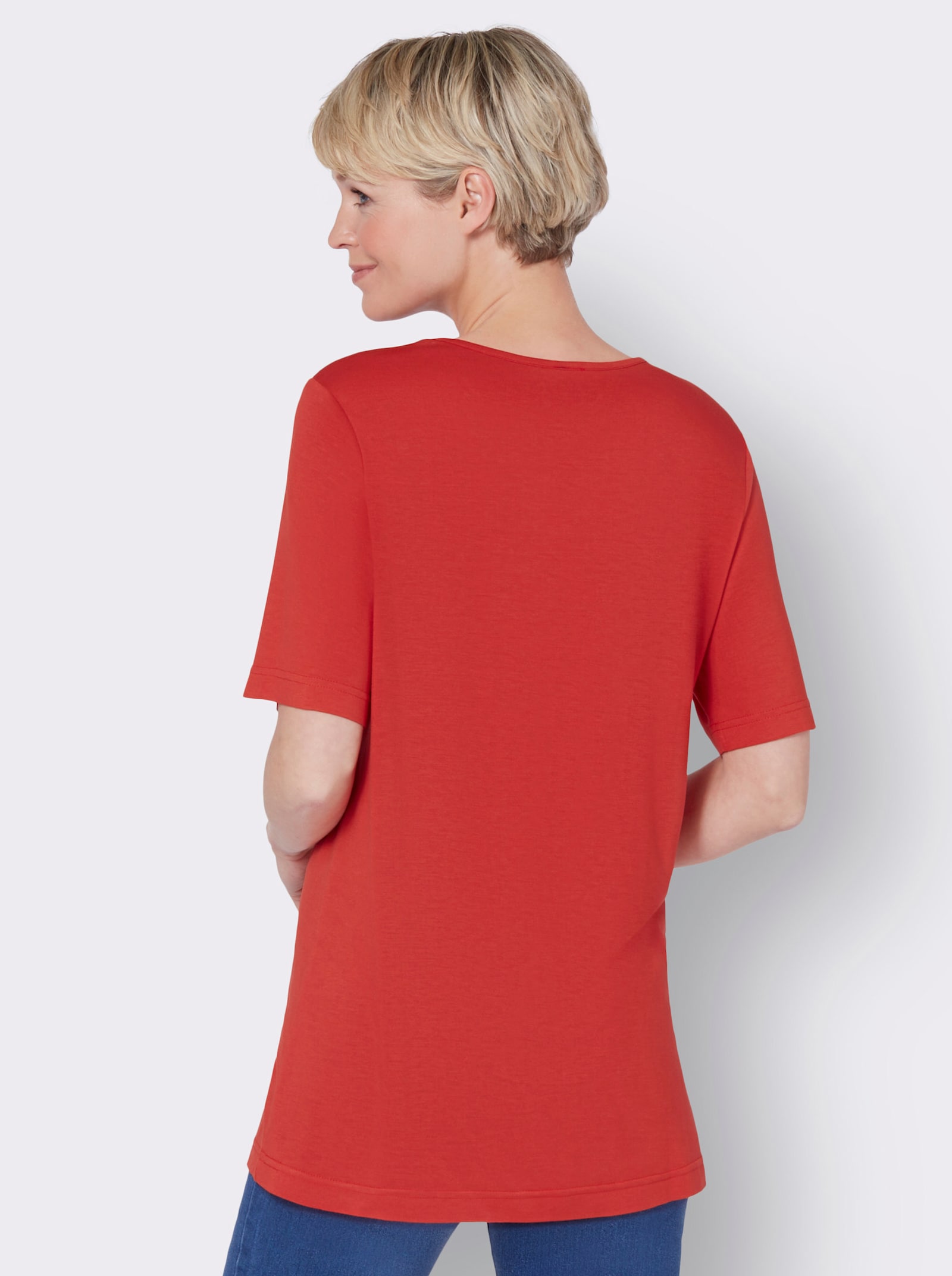 Shirt met korte mouwen en siersteentjes, pure viscose - aardbei