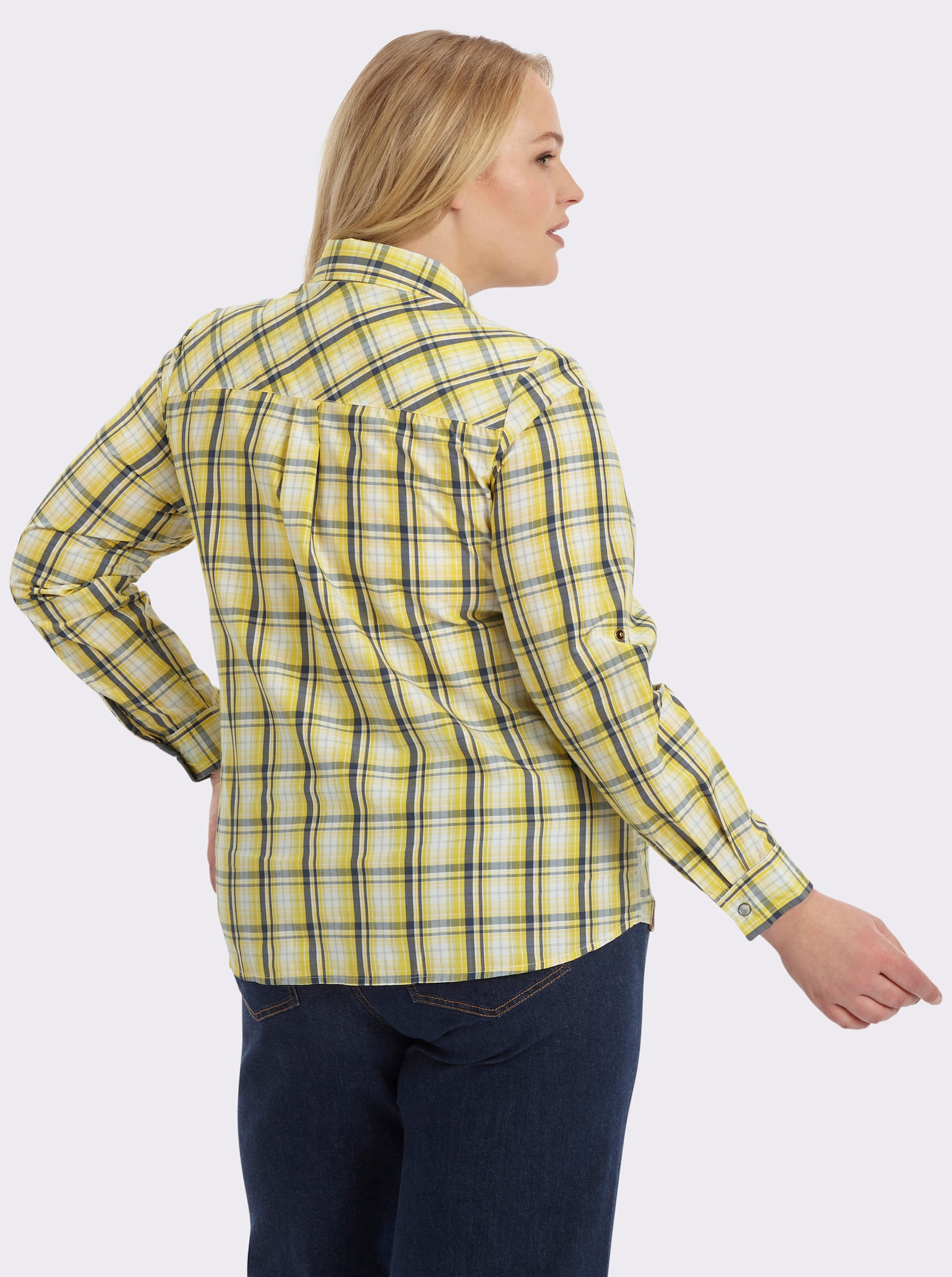 Karobluse mit aufgesetzten Brusttaschen - sonnengelb-weiß-kariert