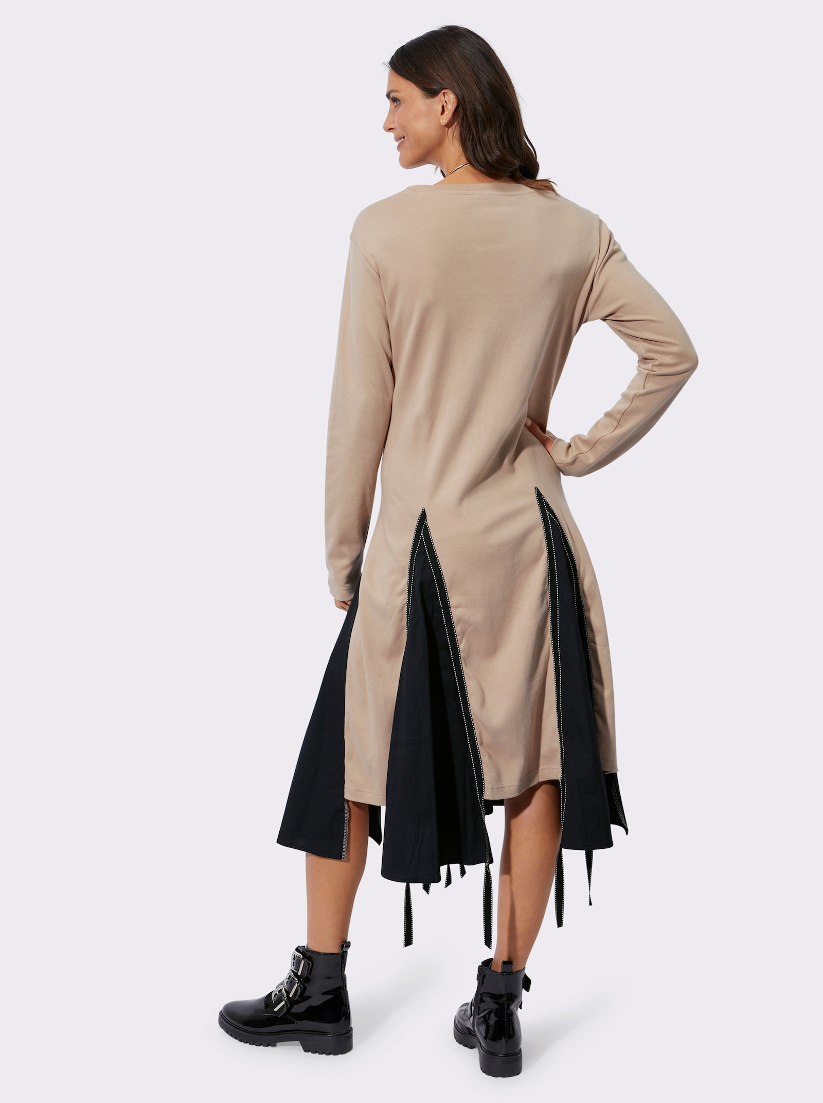 Zipfelkleid mit kontrastfarbigen Godet-Einsätzen - sesam-schwarz