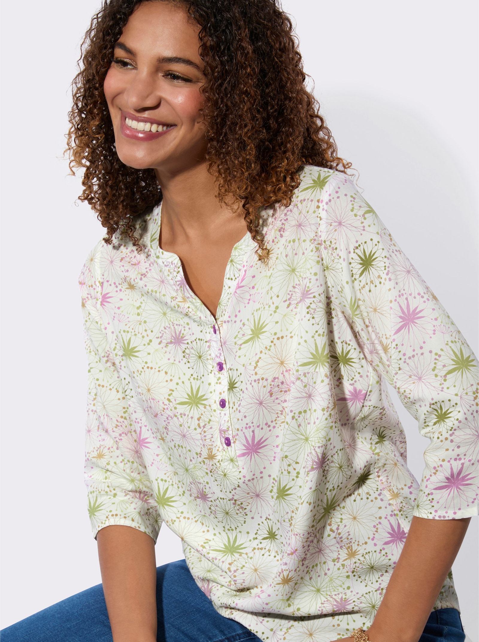 Bekväm blus - malva-vass-med tryck