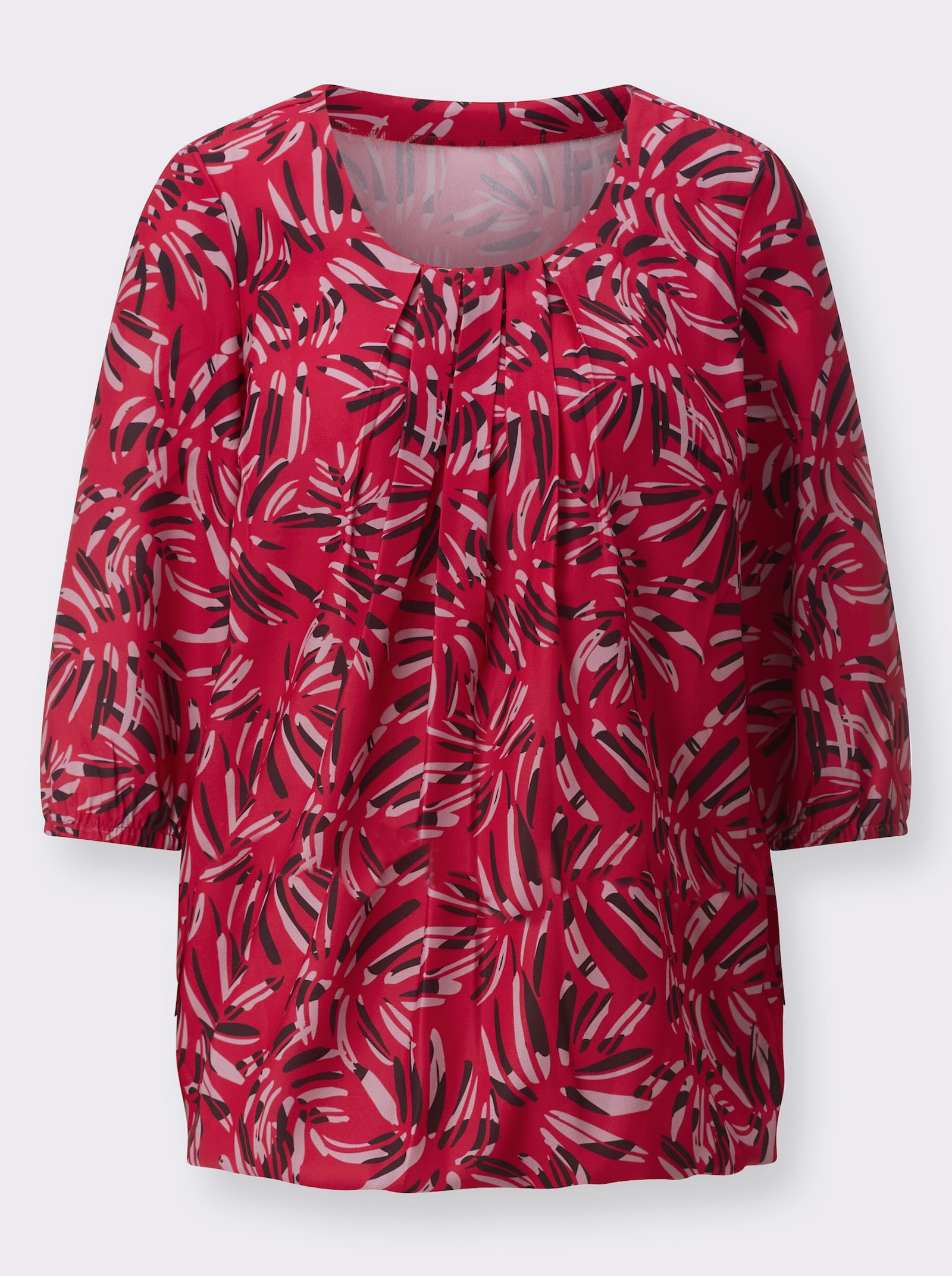 Comfortblouse met print rondom - rood/mauve bedrukt